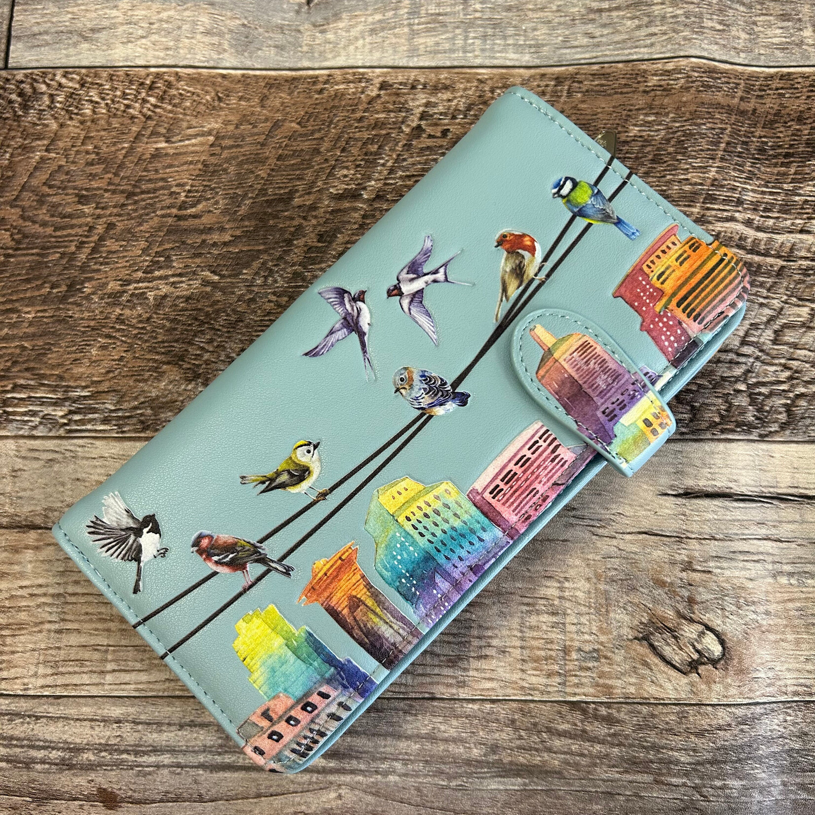 Large Shagwear Wallet - Blue Birds on a Wire