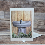 Dalouie's Greeting Card - Watercolour Chickadee on Bird Bath