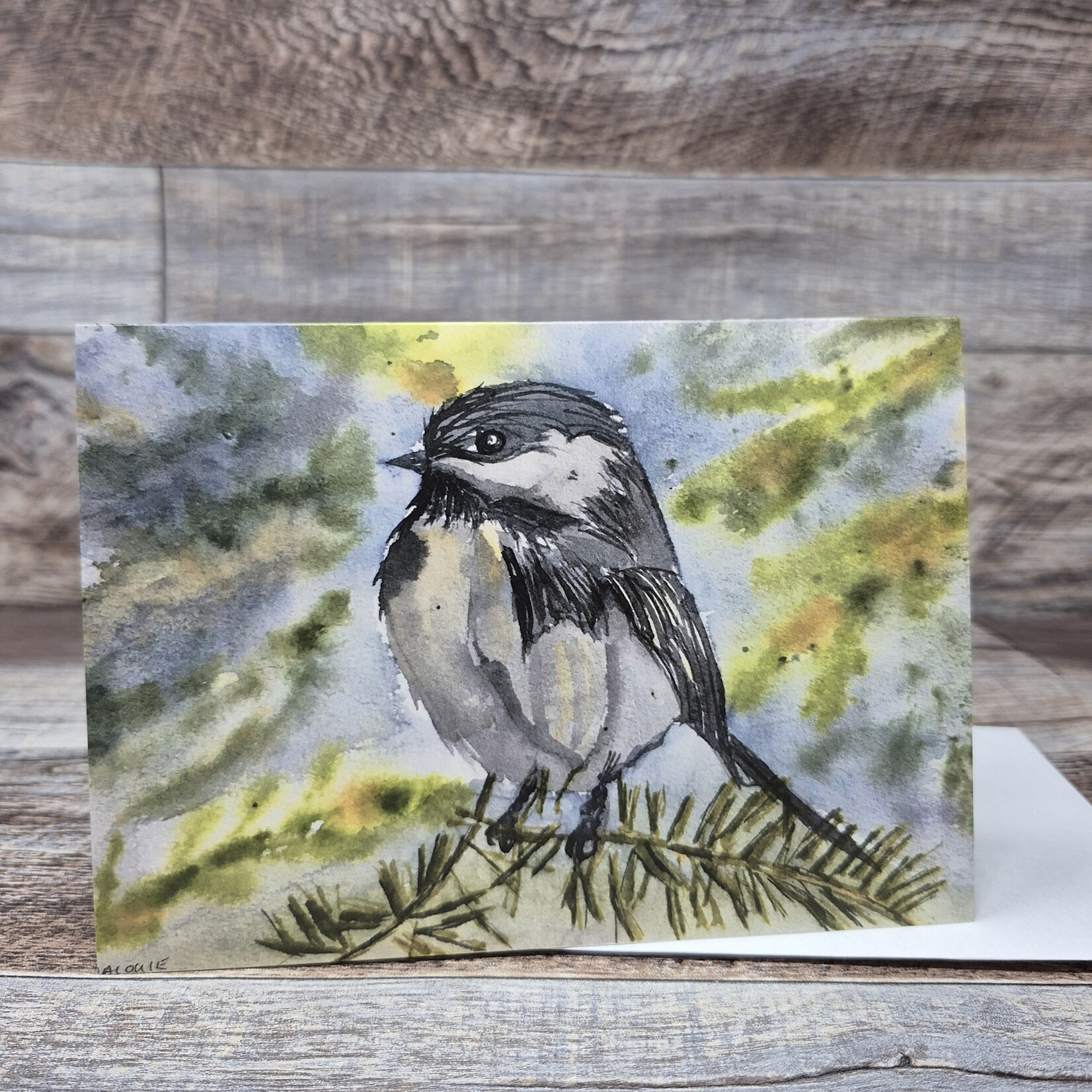 Dalouie's Greeting Card - Watercolour Stormy Chickadee