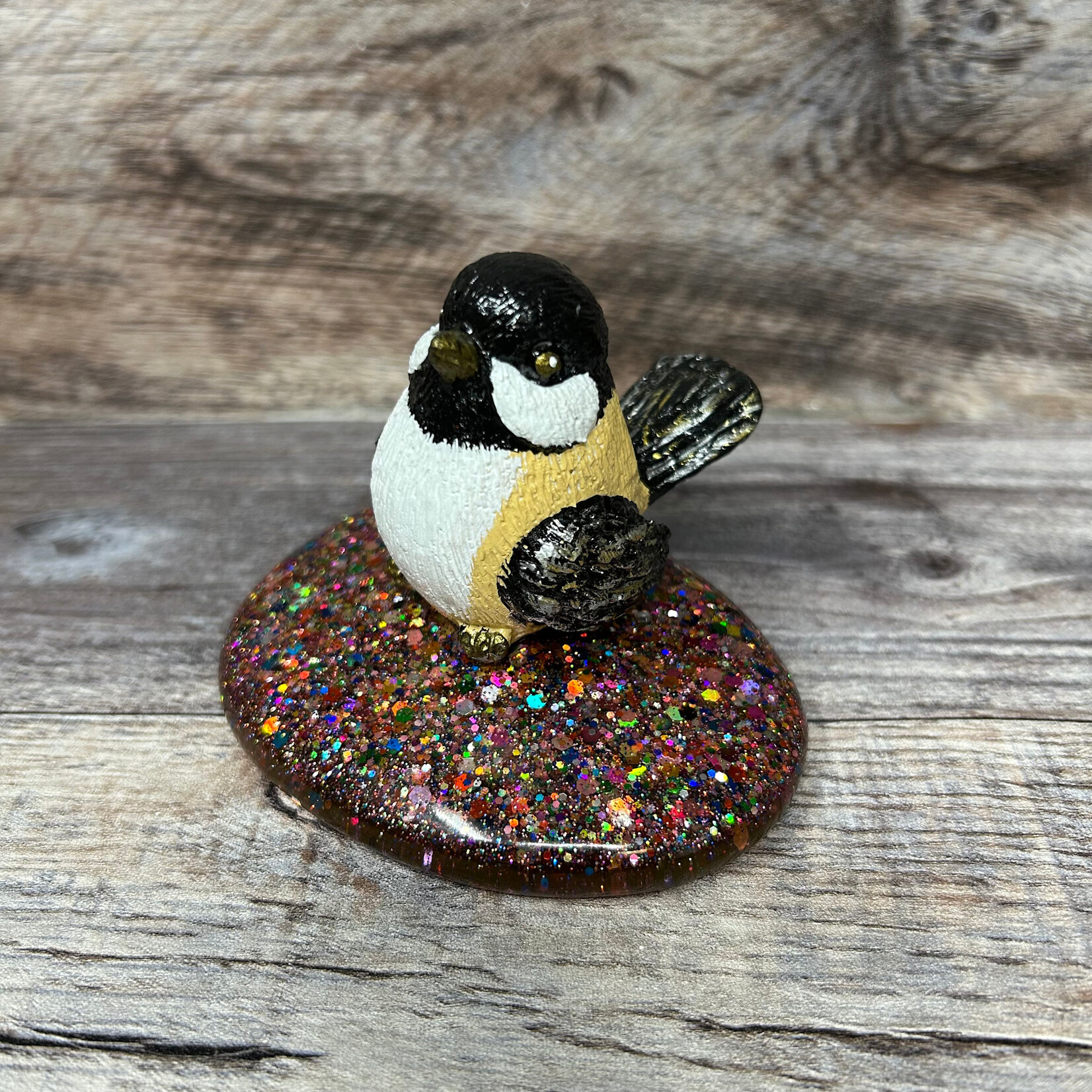 Chickadee Art - Chickadee on Rock (small 7 cm)