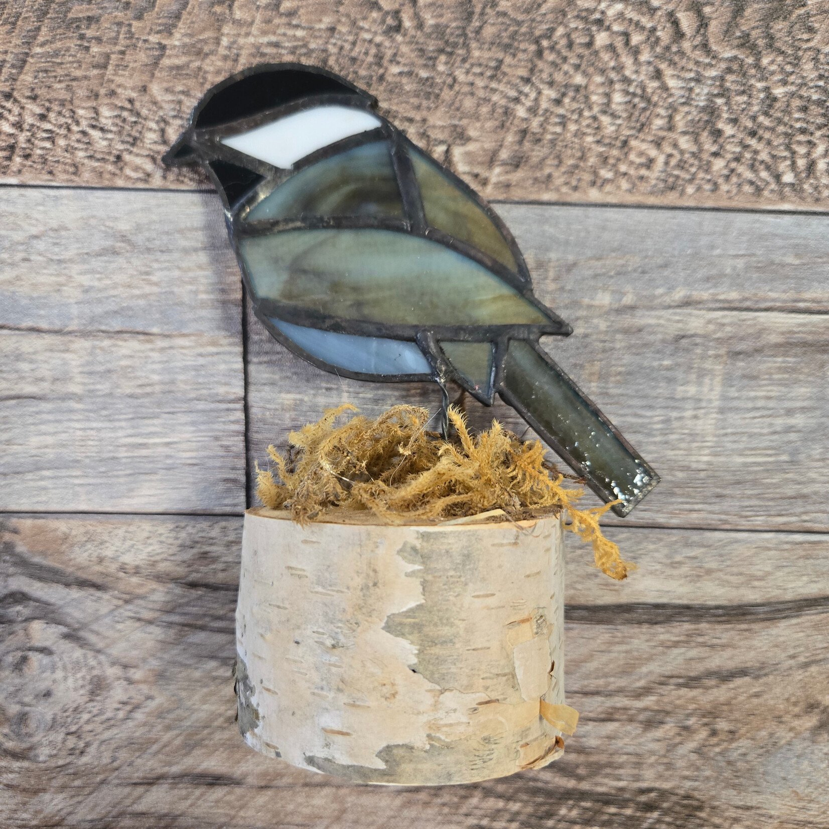 Glenda's Stained Glass - Chickadee on Stump