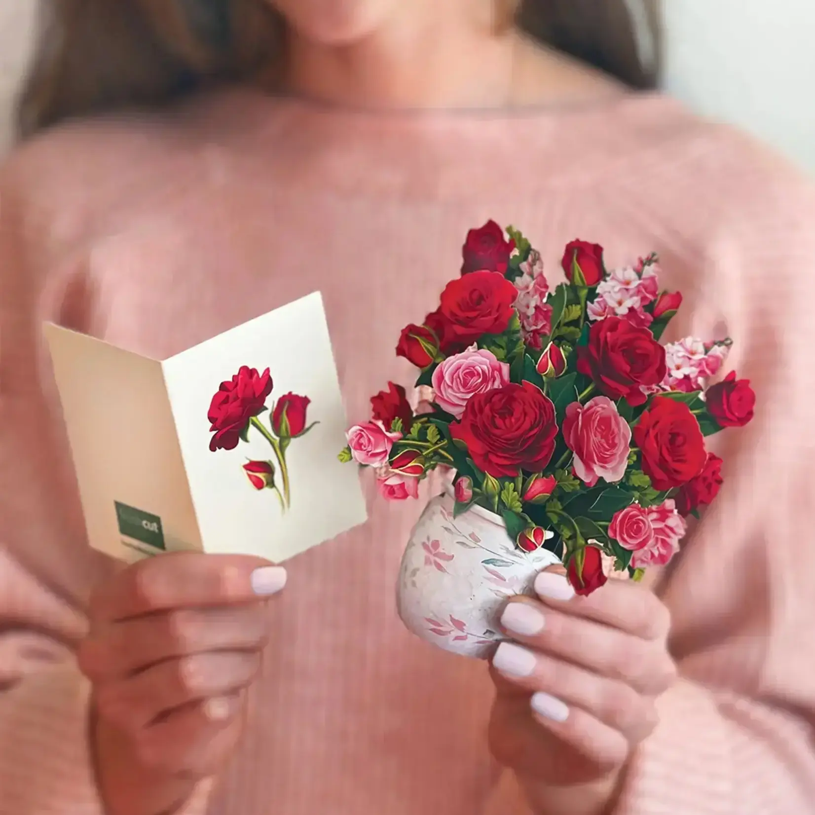 Fresh Cut Paper Mini Bouquet & Card - Blooming Roses