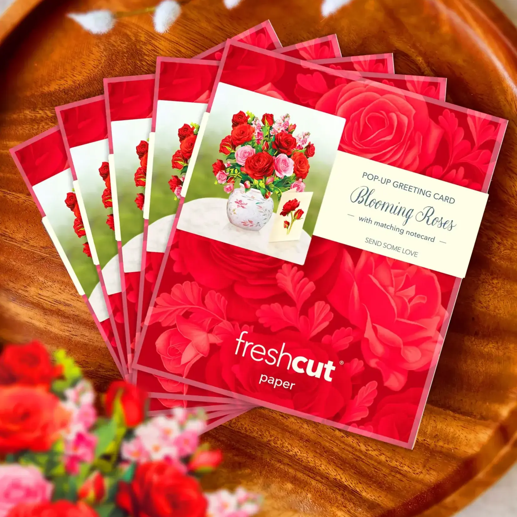 Fresh Cut Paper Mini Bouquet & Card - Blooming Roses