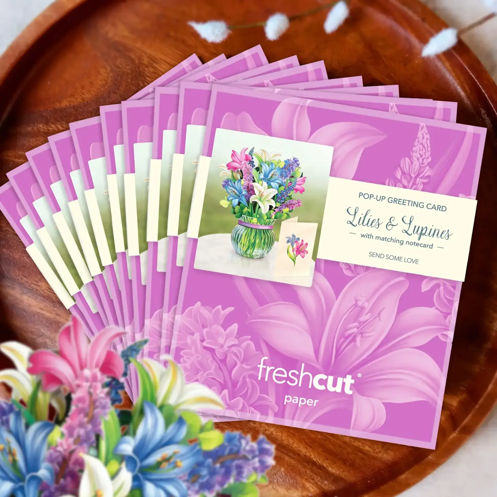 Fresh Cut Paper Mini Bouquet & Card - Lillies & Lupines