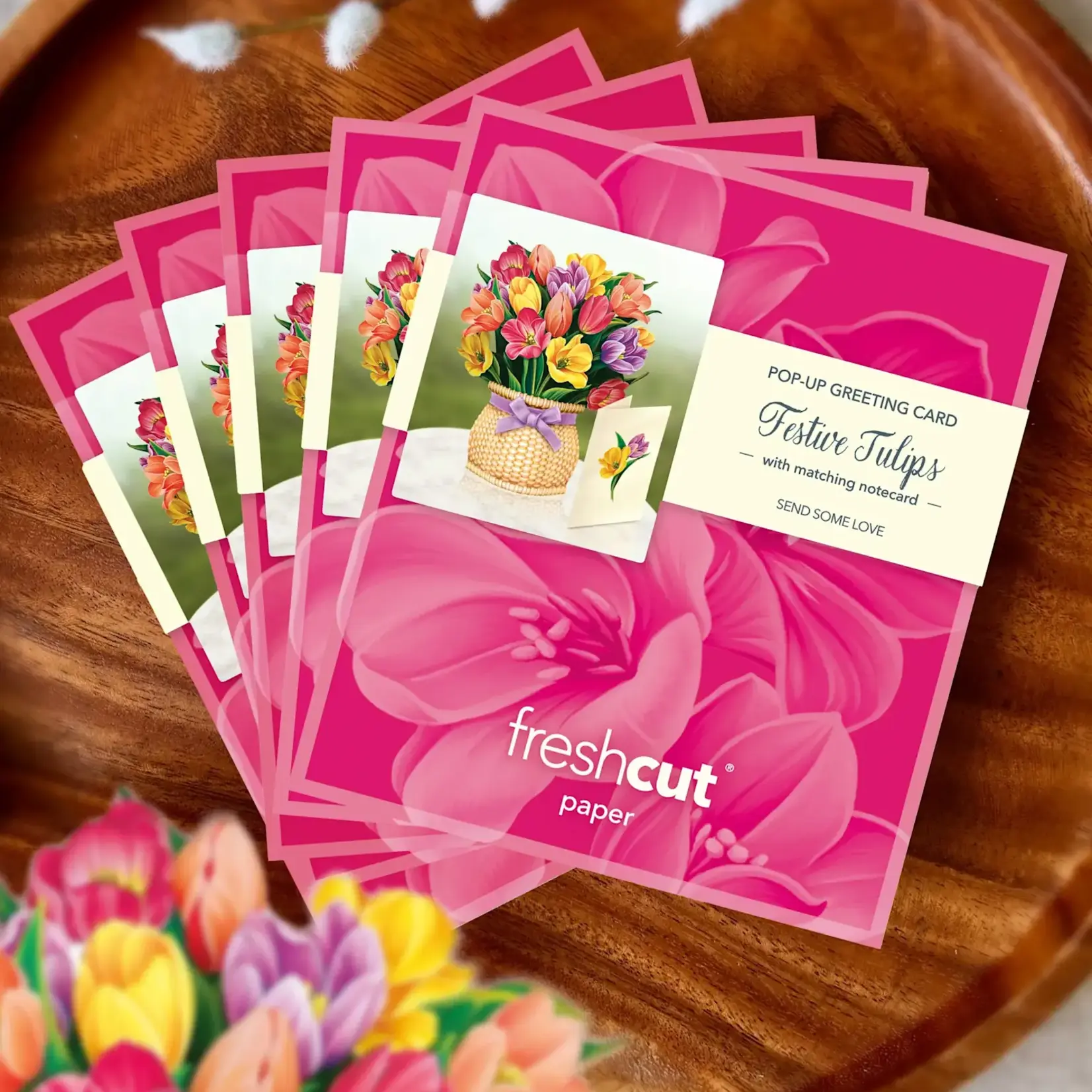 Fresh Cut Paper Mini Bouquet & Card - Festive Tulips