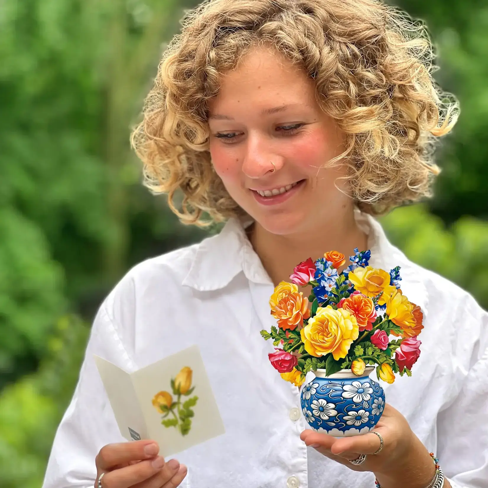 Fresh Cut Paper Mini Bouquet & Card - Sorbet Roses