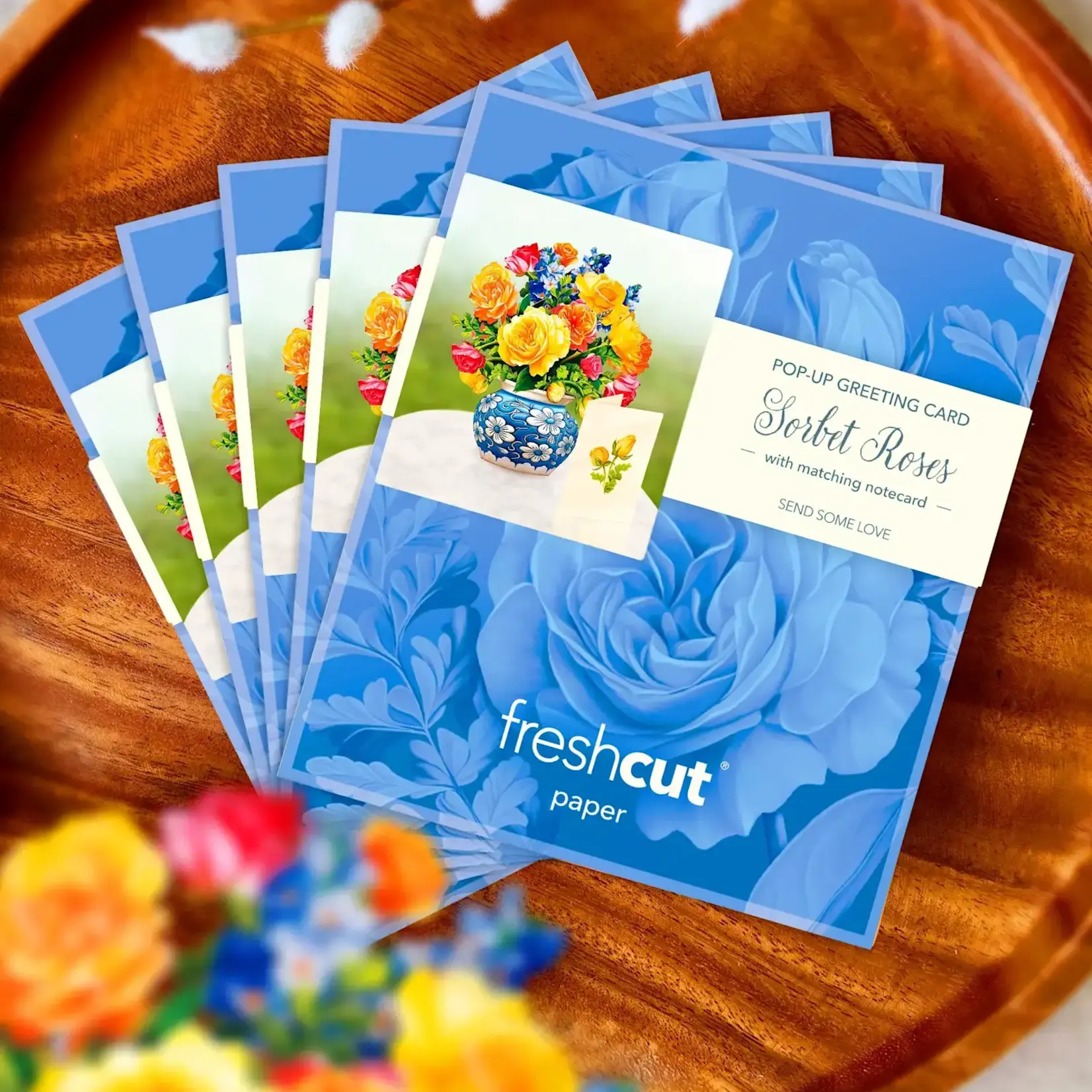 Fresh Cut Paper Mini Bouquet & Card - Sorbet Roses