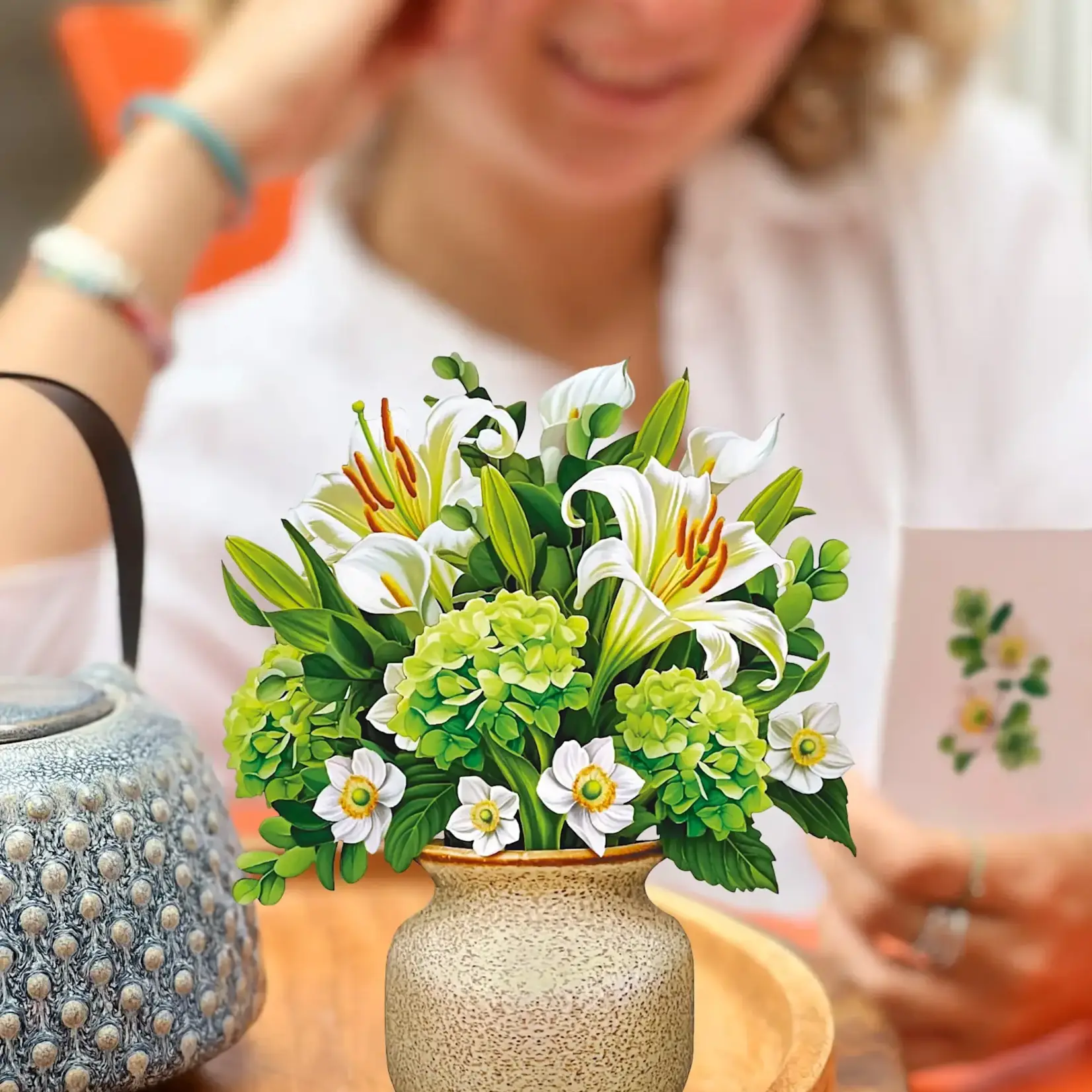 Fresh Cut Paper Mini Bouquet & Card - Ivory & Sage