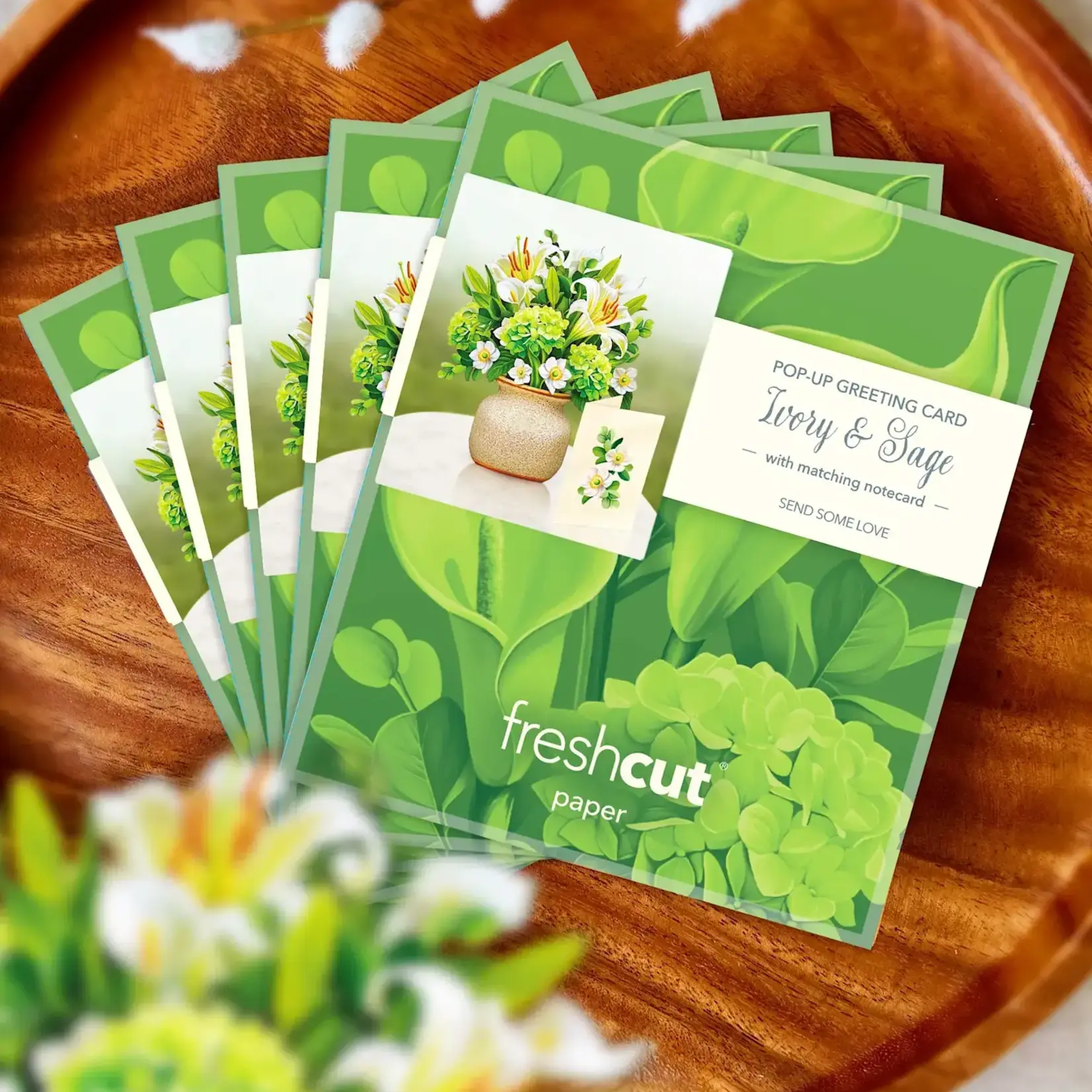 Fresh Cut Paper Mini Bouquet & Card - Ivory & Sage
