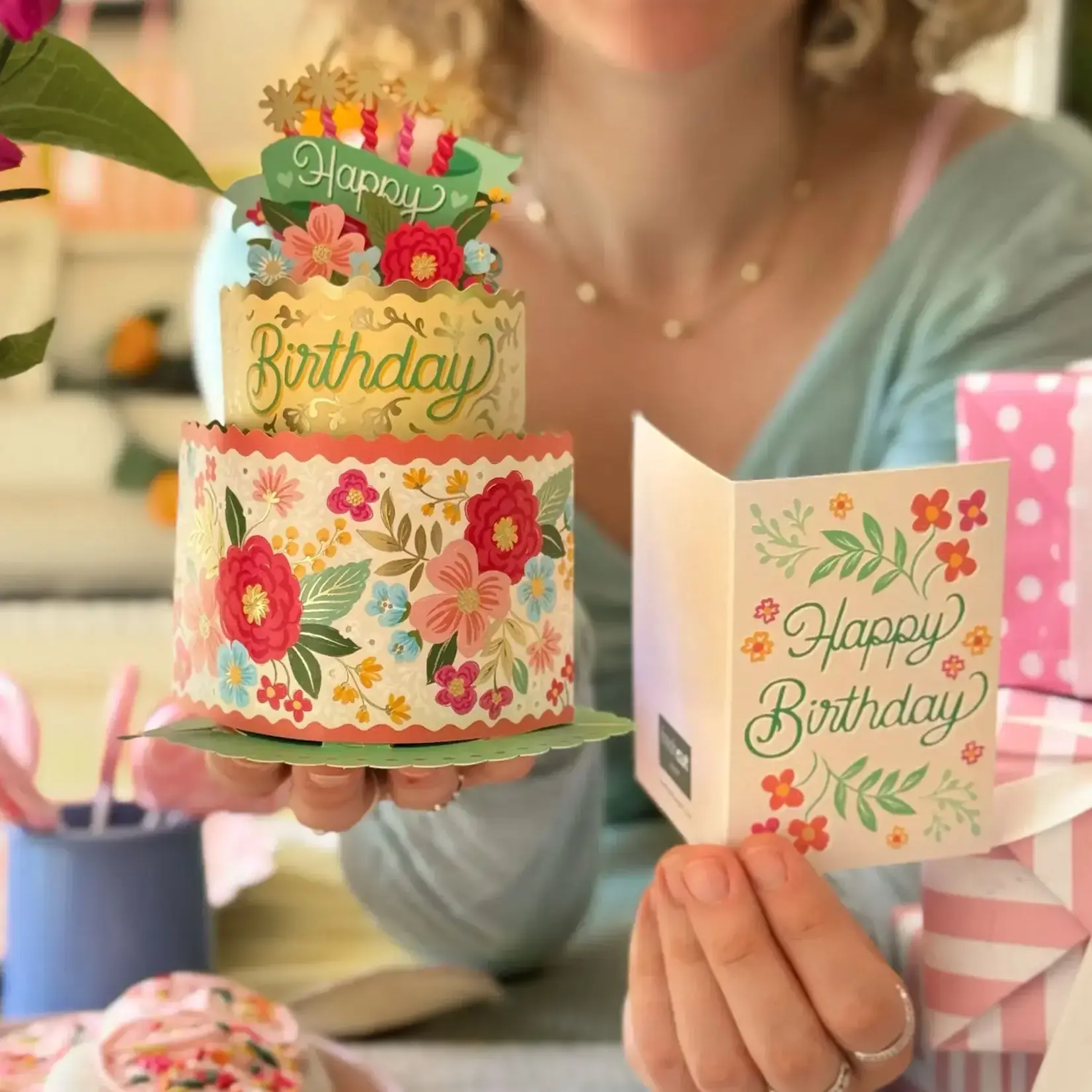 Fresh Cut Paper Mini Bouquet & Card - Bloom Birthday Cake