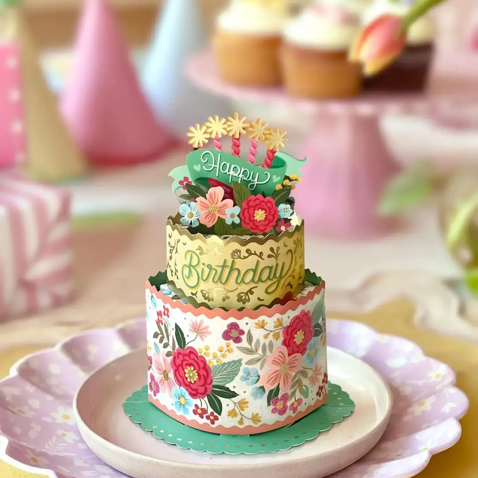 Fresh Cut Paper Mini Bouquet & Card - Bloom Birthday Cake