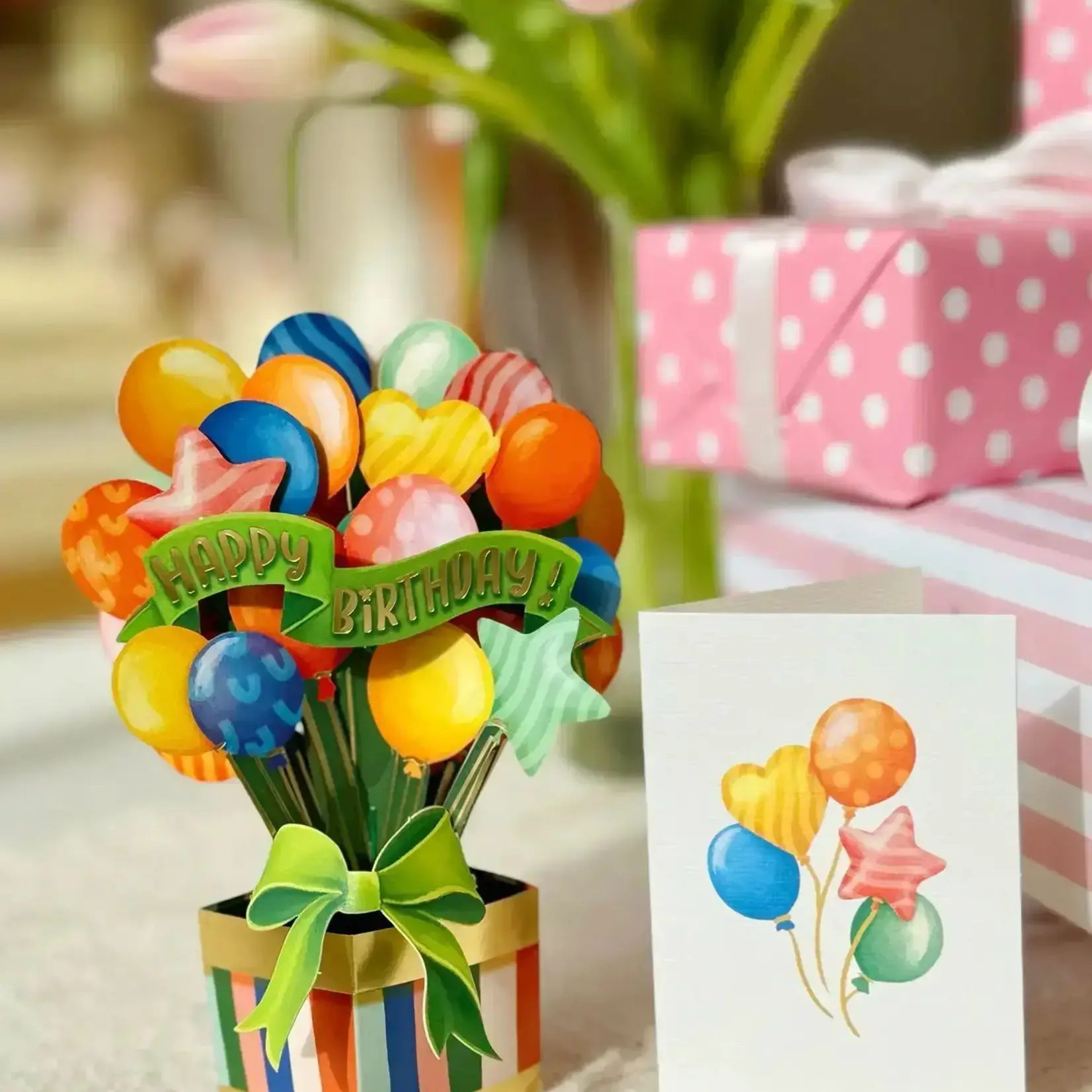 Fresh Cut Paper Mini Bouquet & Card - Birthday Balloons