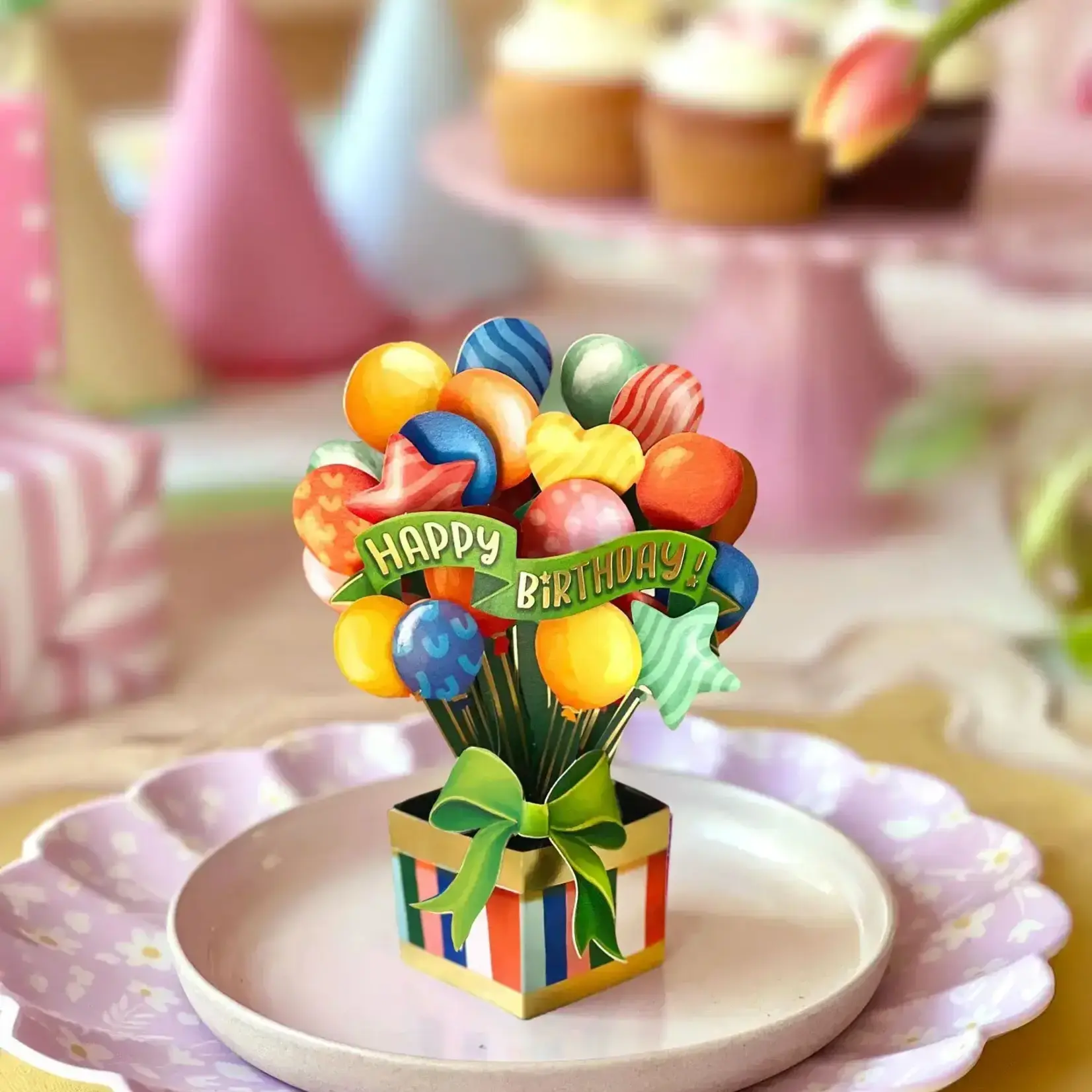 Fresh Cut Paper Mini Bouquet & Card - Birthday Balloons