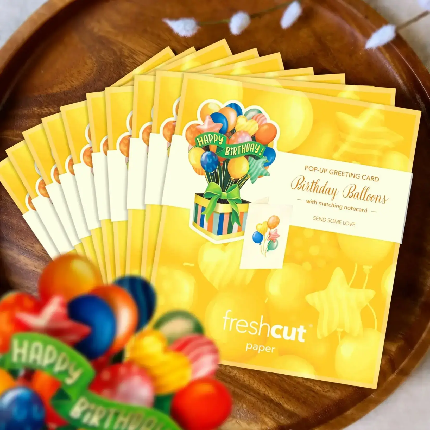 Fresh Cut Paper Mini Bouquet & Card - Birthday Balloons