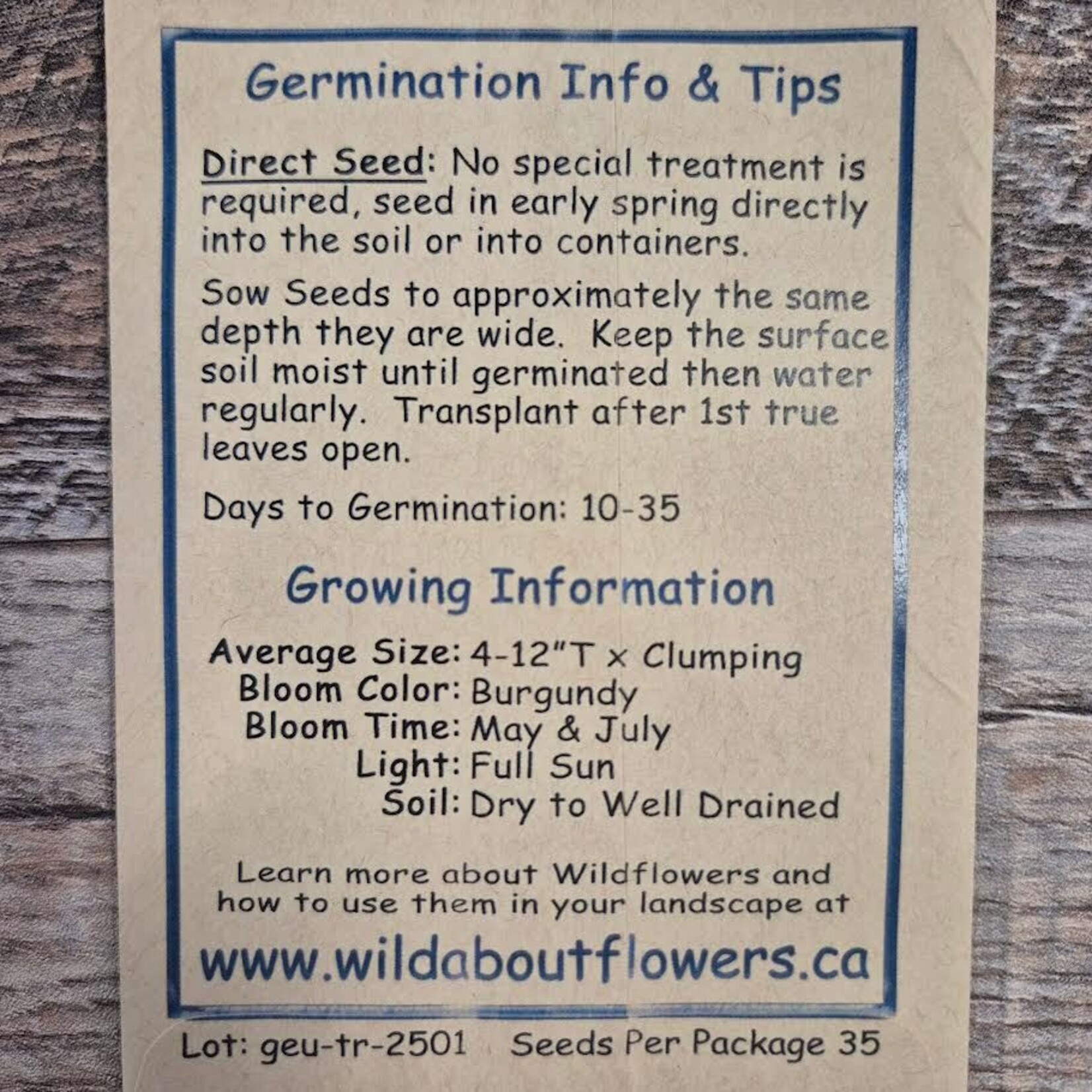 Wildflowers Seed Package - Three Flowered Avens