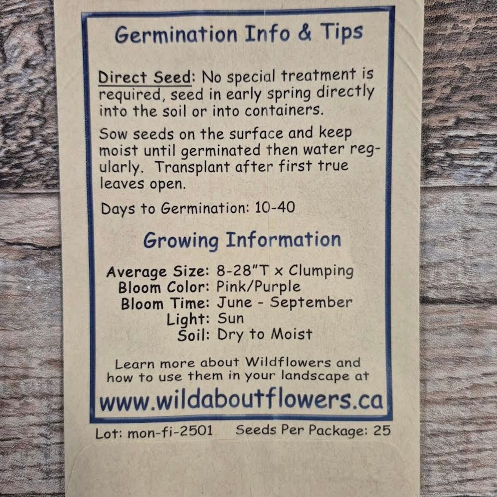Wildflowers Seed Package - Wild Bergamot
