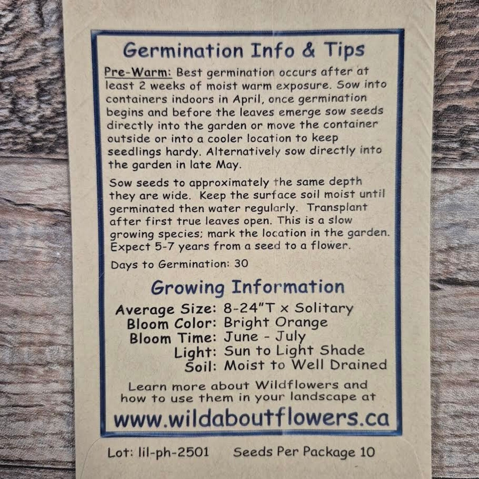 Wildflowers Seed Package - Wood Lily