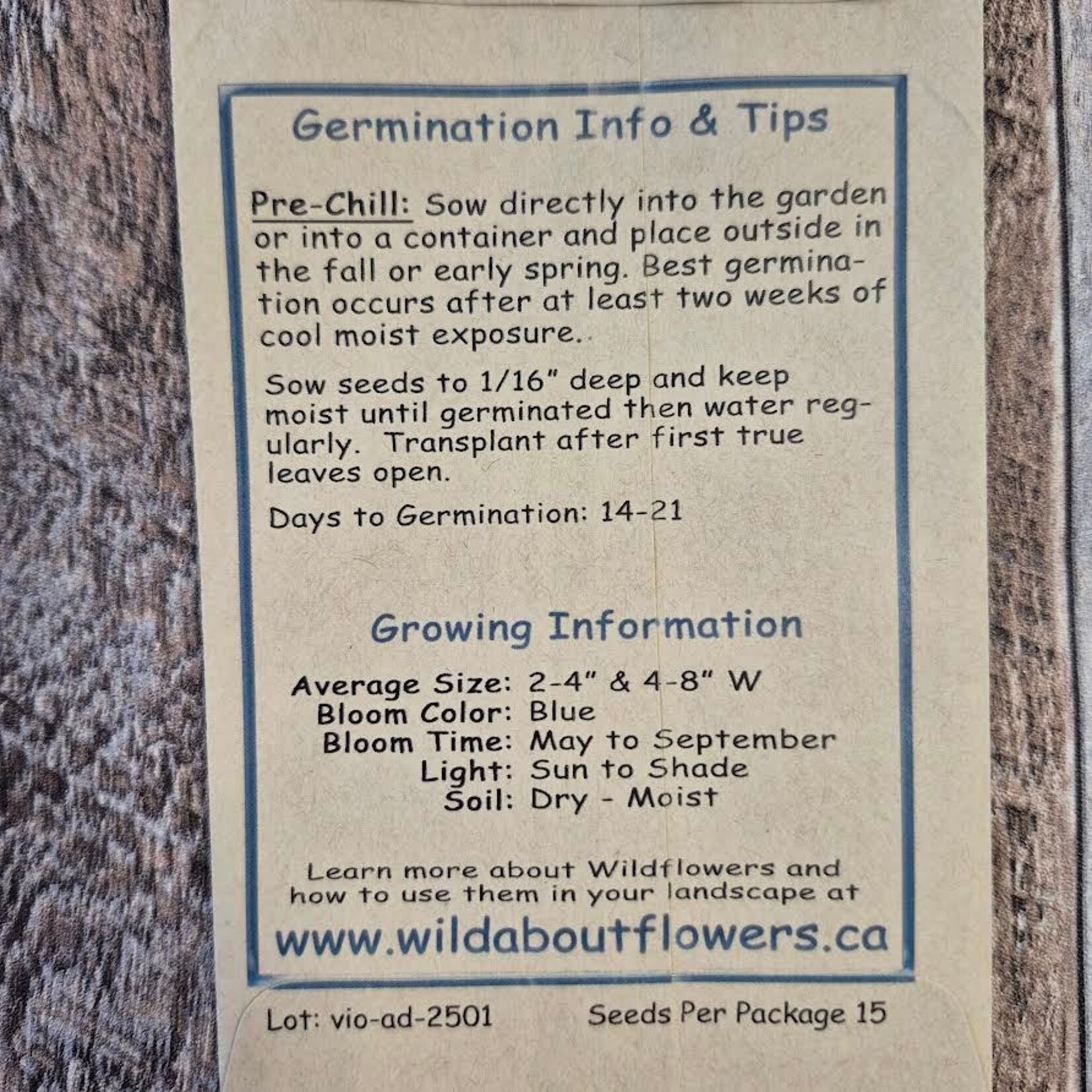 Wildflowers Seed Package - Early Blue Violet