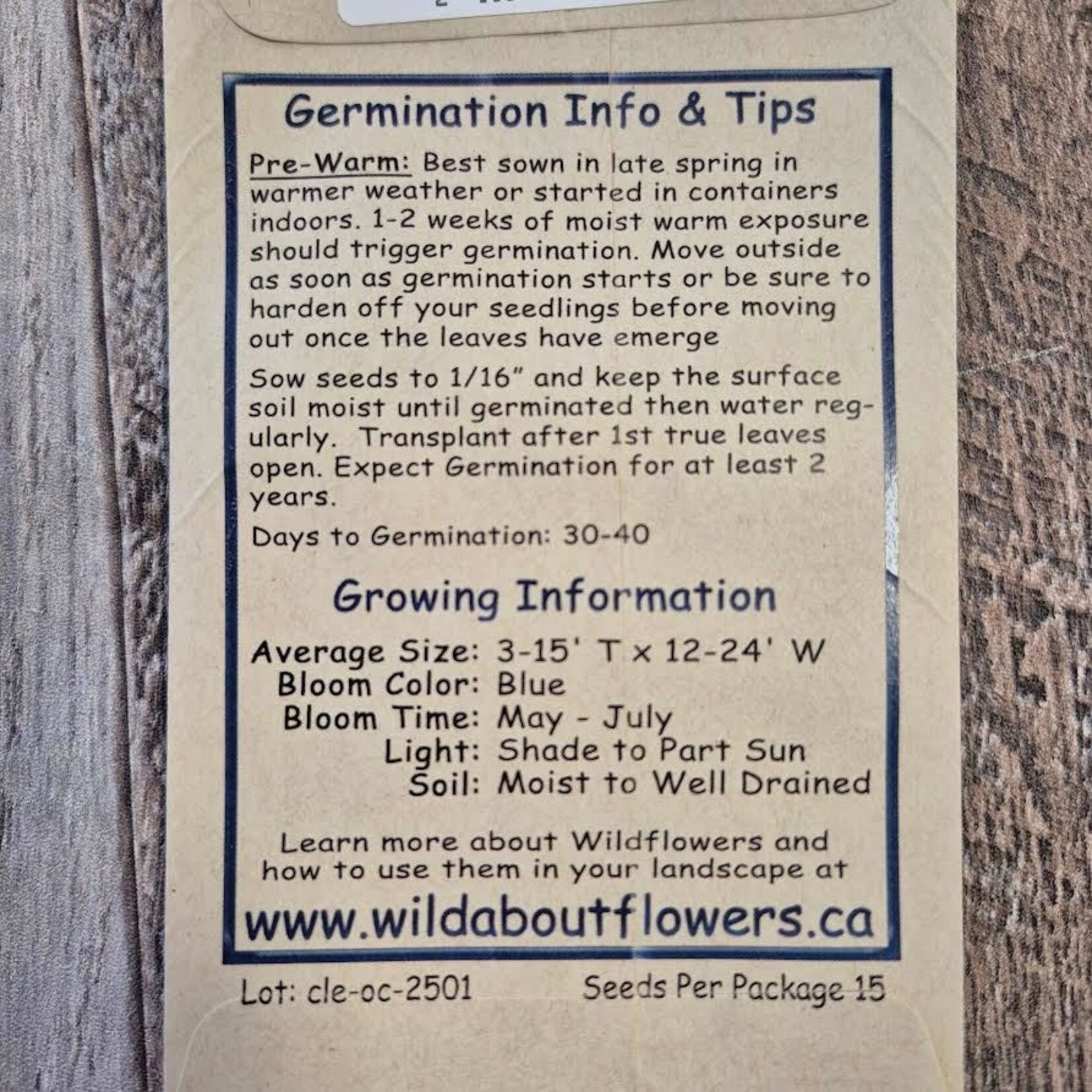 Wildflowers Seed Package - Wild Blue Clematis