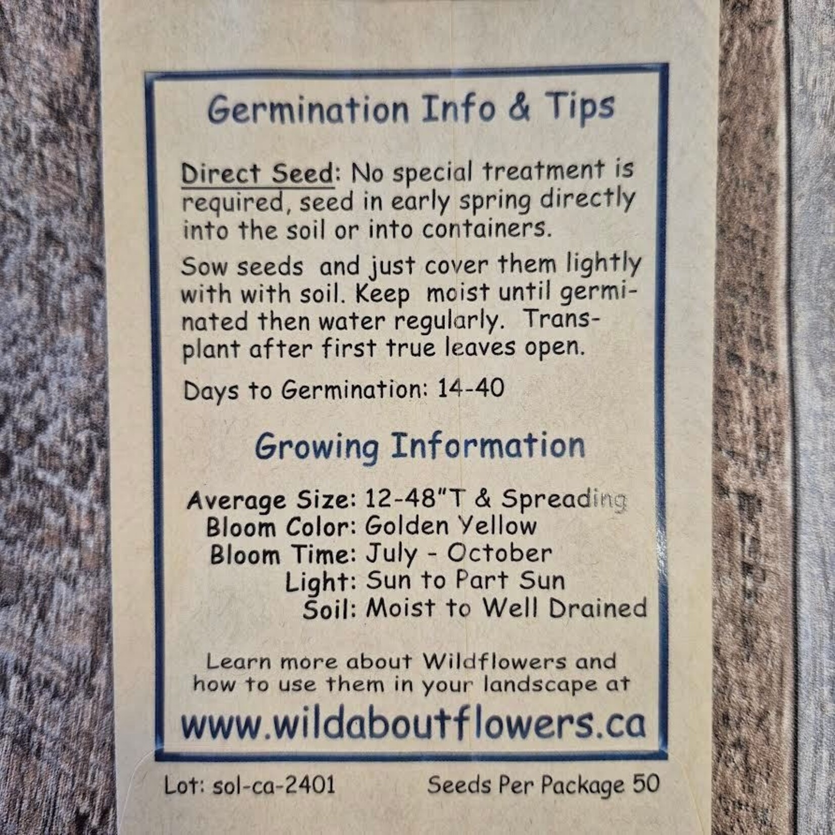 Wildflowers Seed Package - Canada Goldenrod