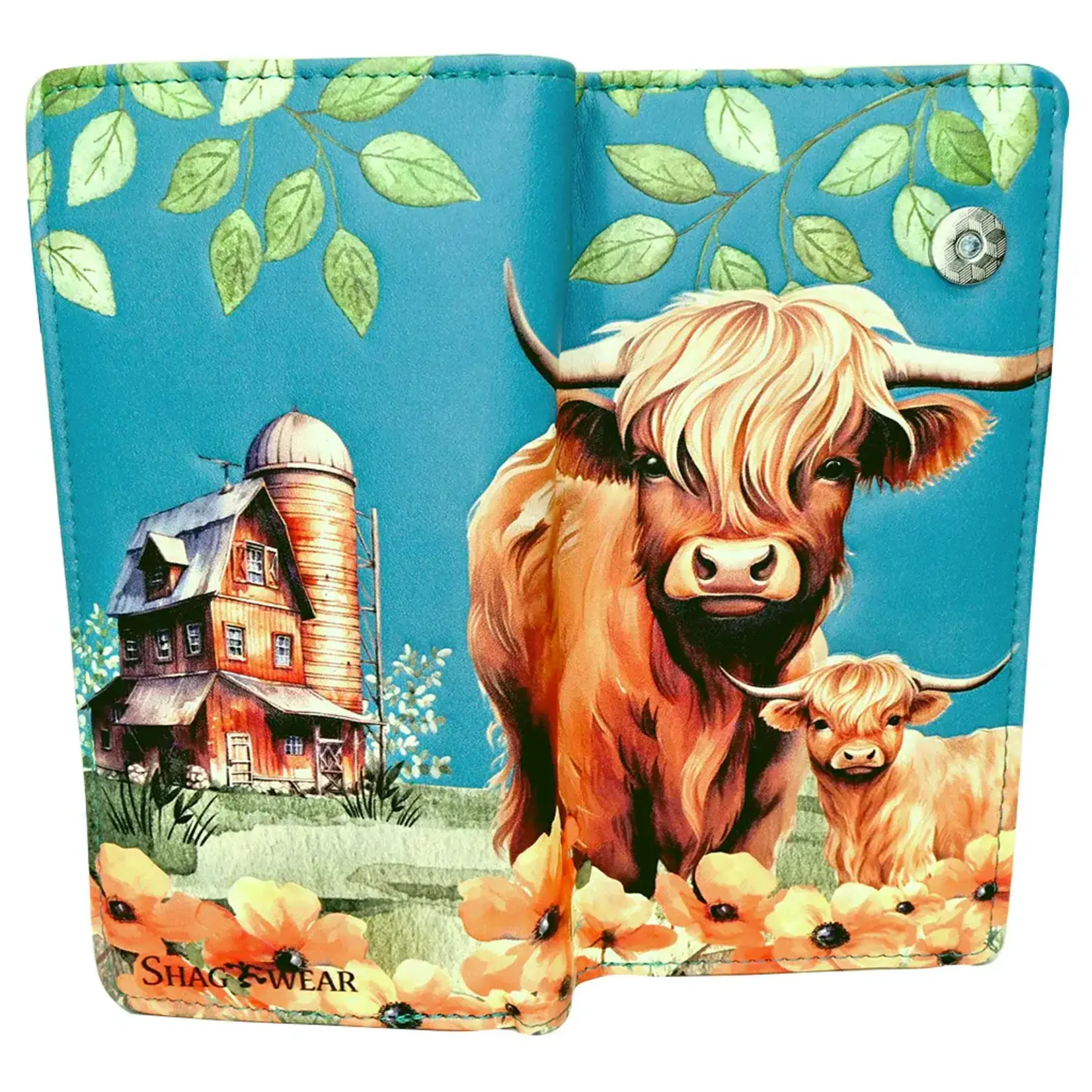 Large Shagwear Wallet - Teal Highland Cow