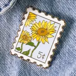 Sunflower Postage Stamp Enamel Pin