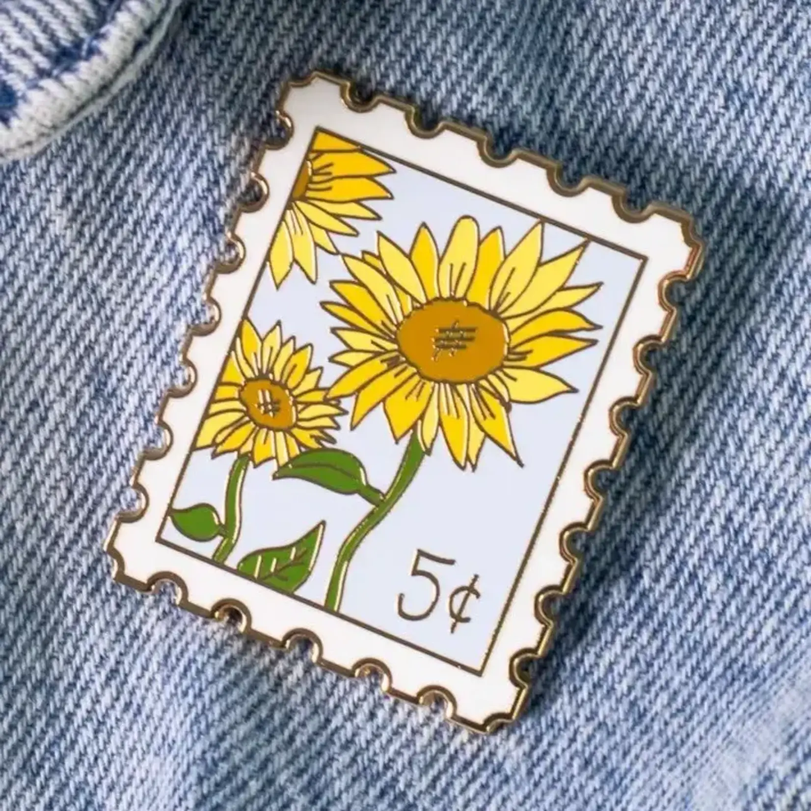 Sunflower Postage Stamp Enamel Pin