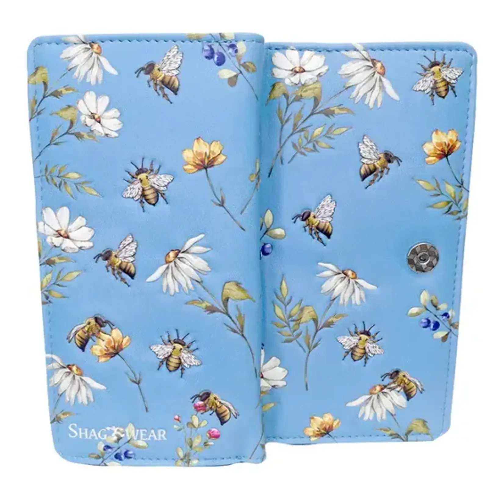 Large Shagwear Wallet - Light Blue Bumblebee Garden