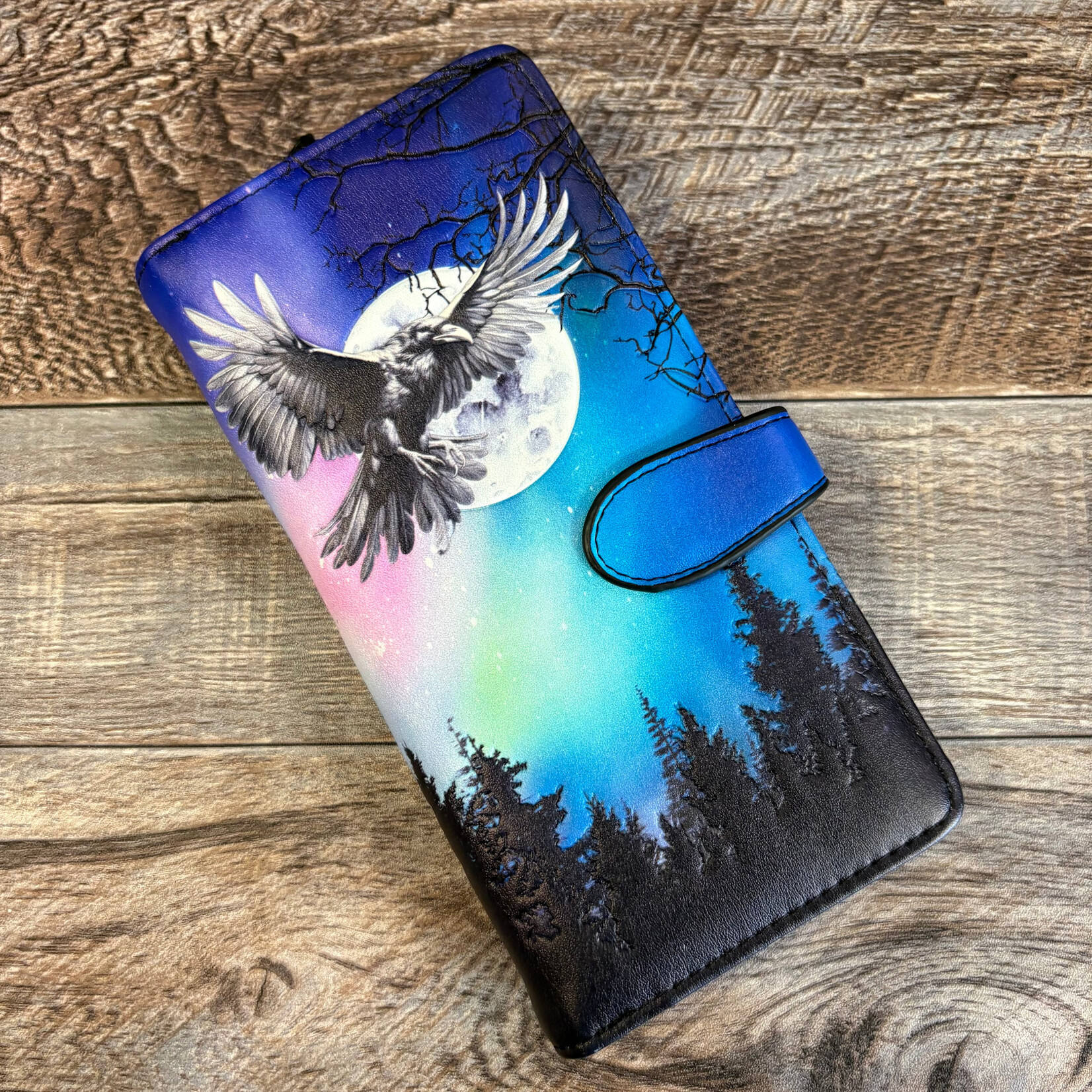 Large Shagwear Wallet - Aurora Borealis Raven Moon