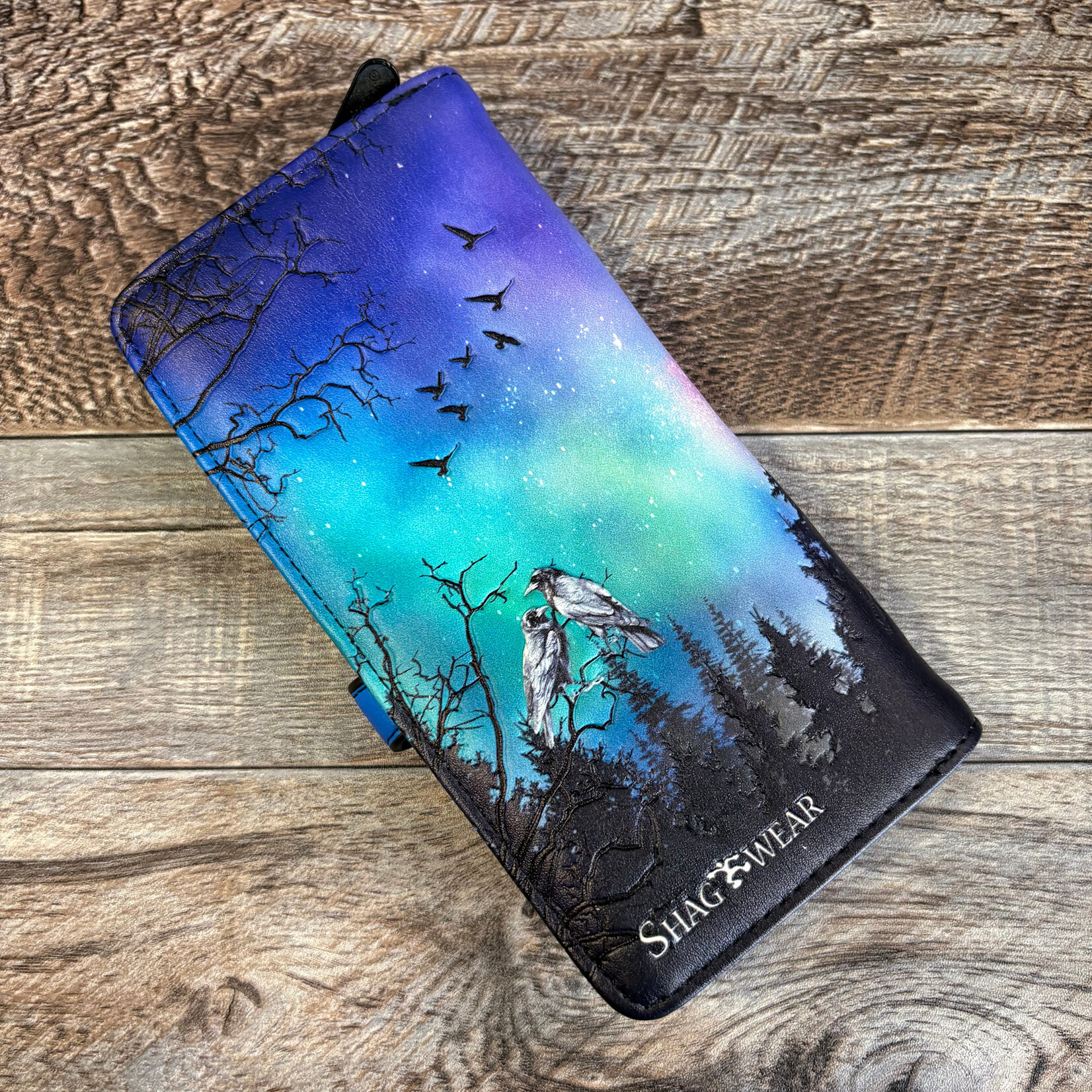 Large Shagwear Wallet - Aurora Borealis Raven Moon