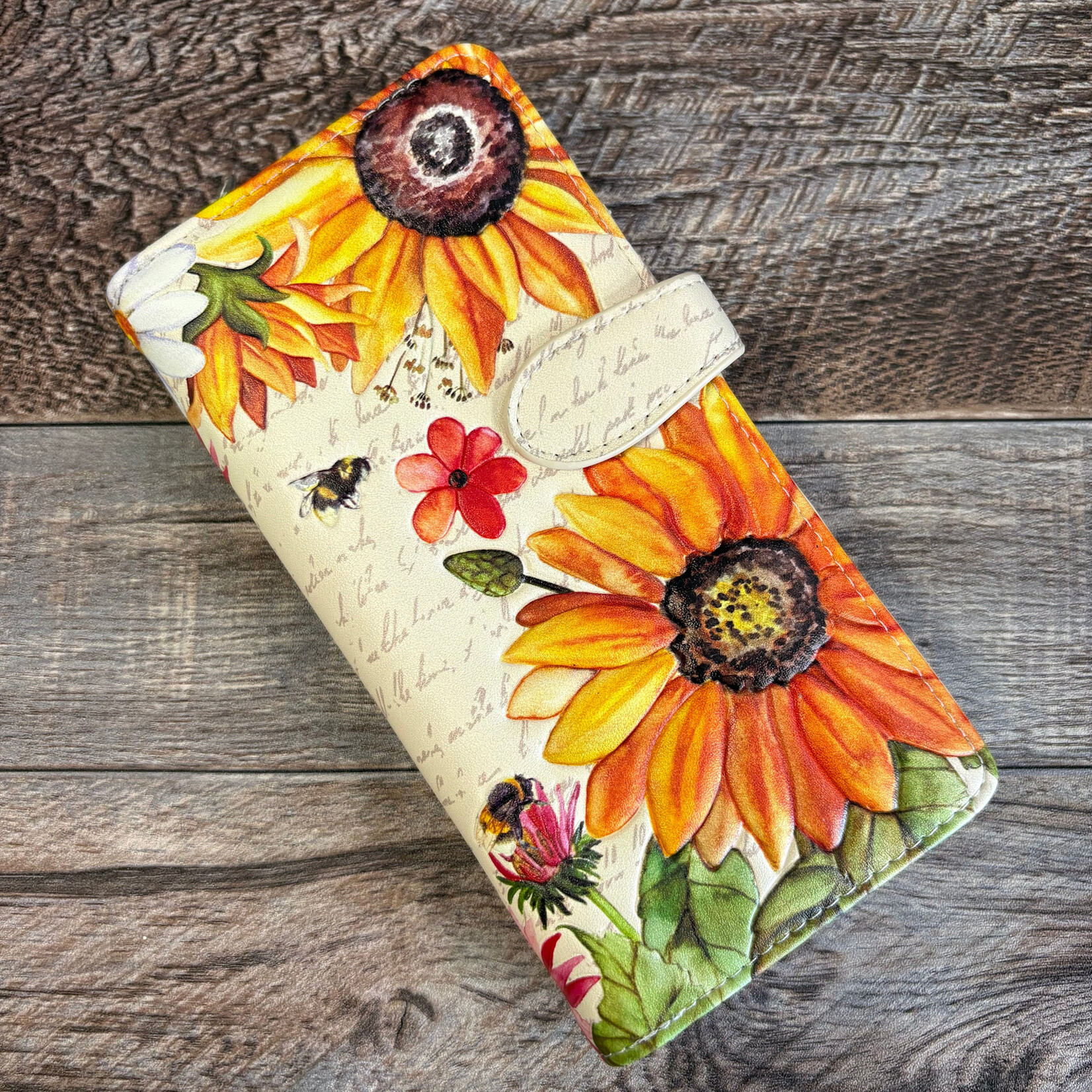 Large Shagwear Wallet - Beige Bee Sunflower