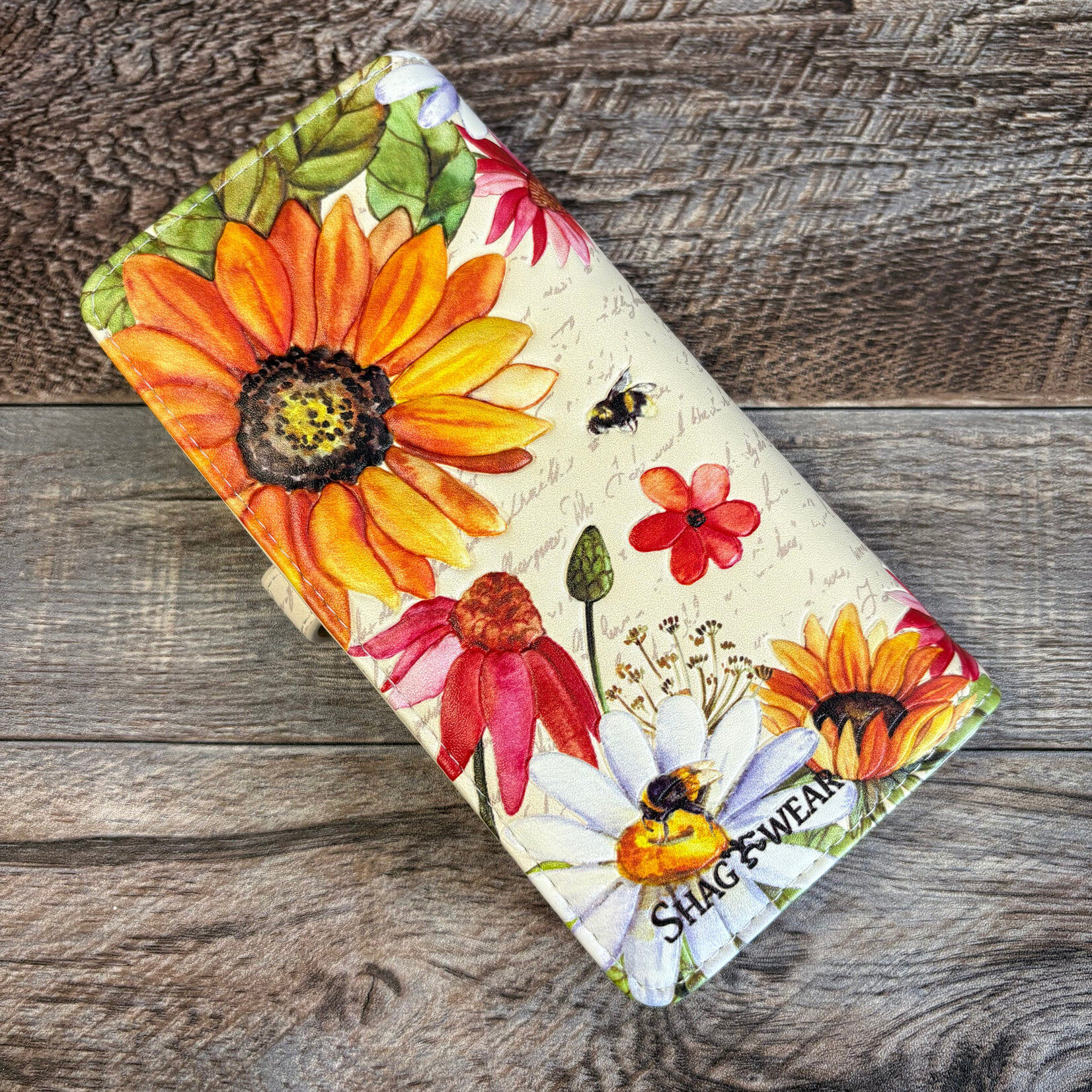 Large Shagwear Wallet - Beige Bee Sunflower