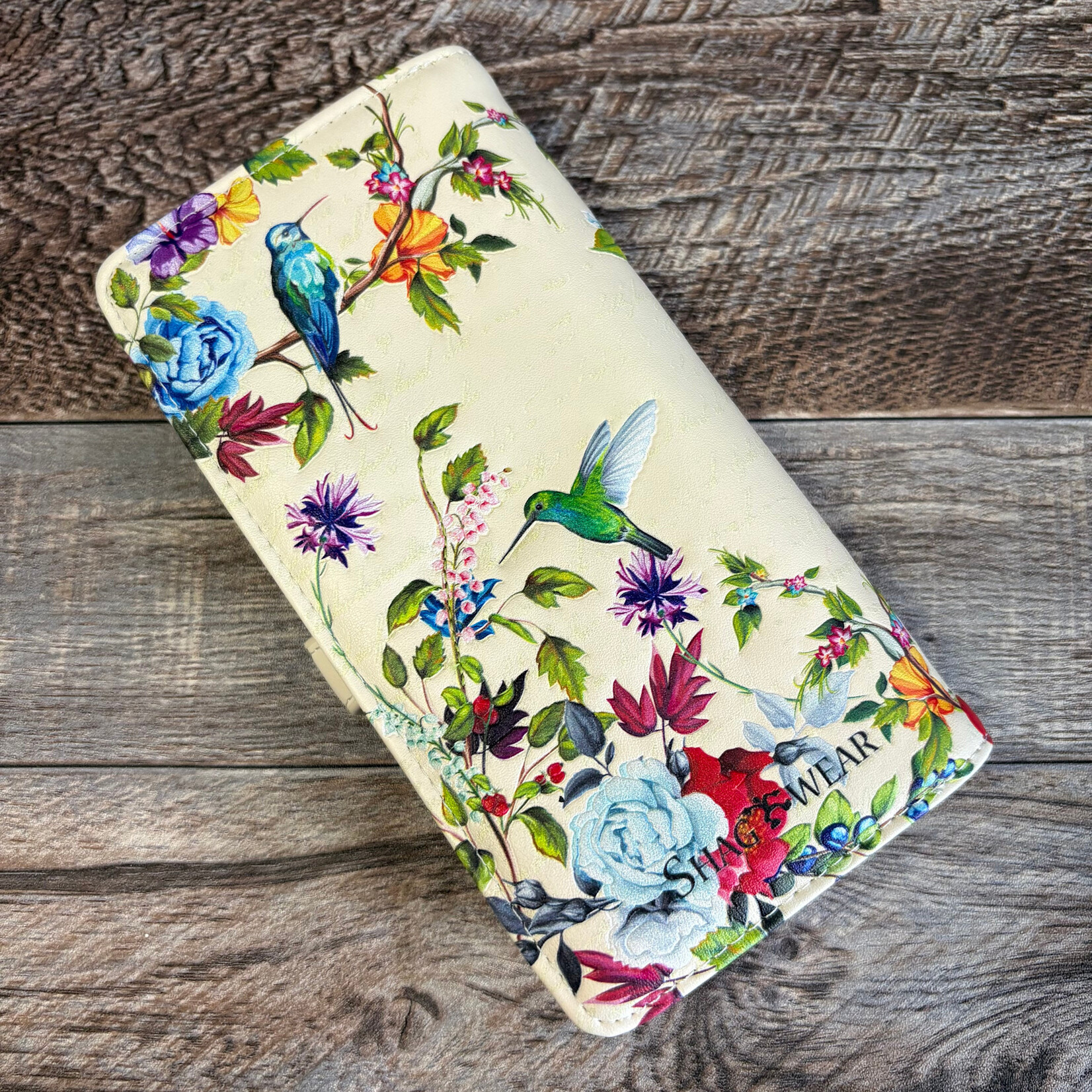 Large Shagwear Wallet - Cream Hummingbirds
