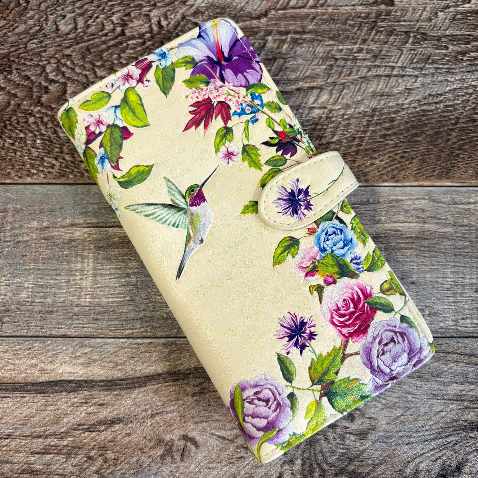 Large Shagwear Wallet - Cream Hummingbirds