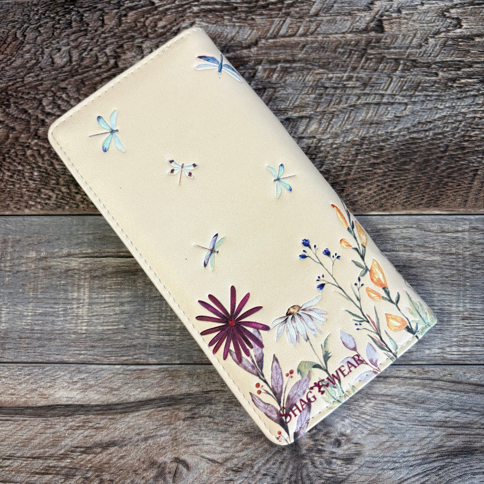 Large Shagwear Wallet - Beige Dragonfly Meadow