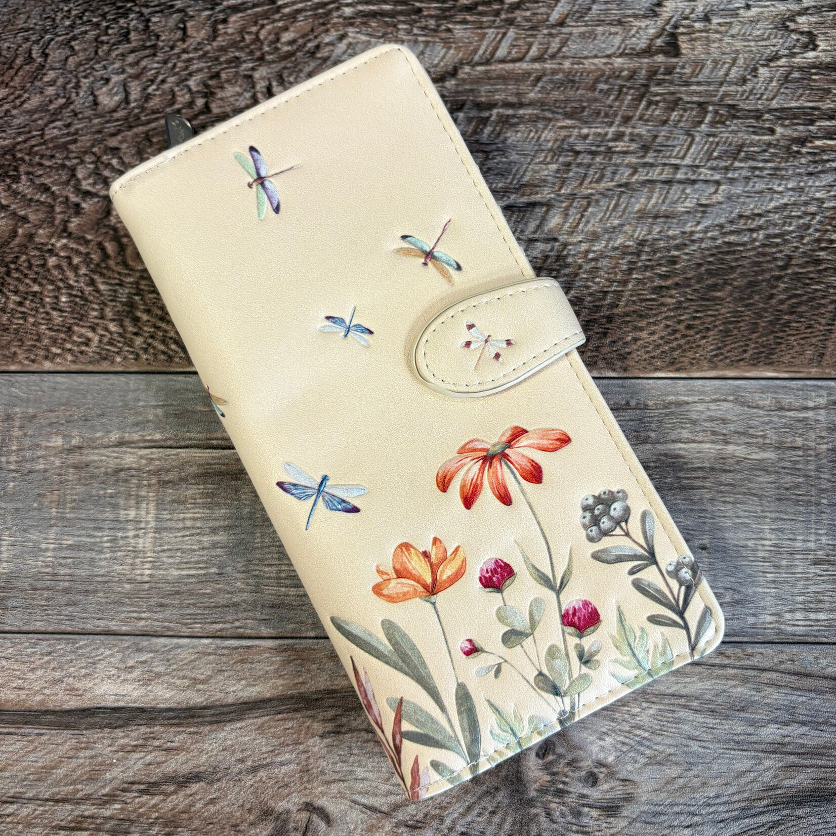 Large Shagwear Wallet - Beige Dragonfly Meadow