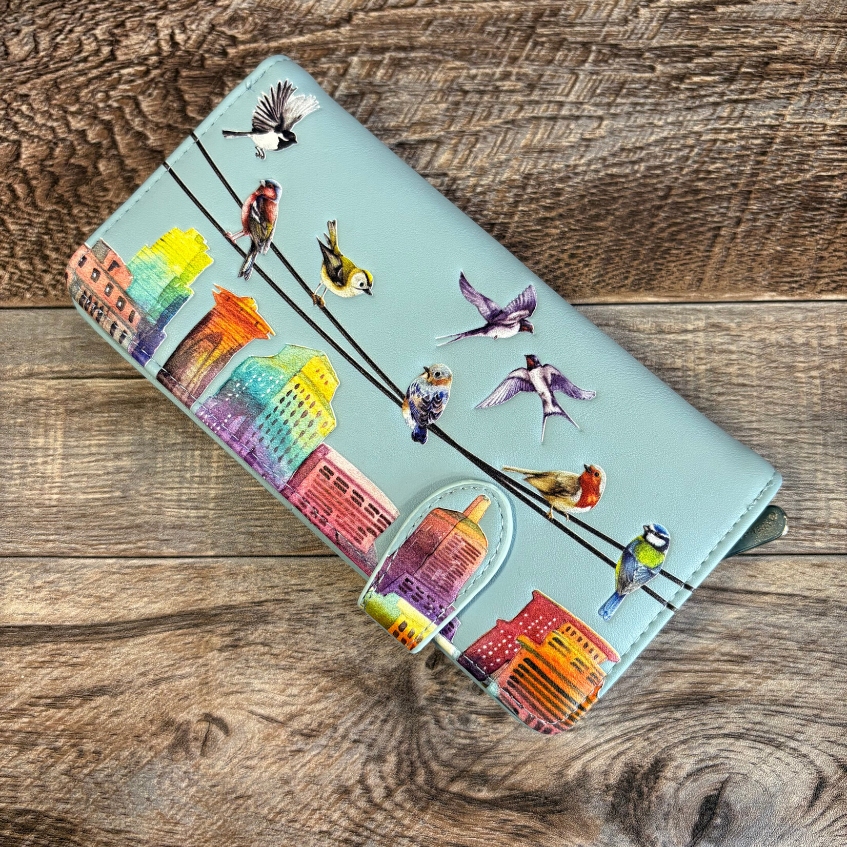 Large Shagwear Wallet - Blue Birds on a Wire