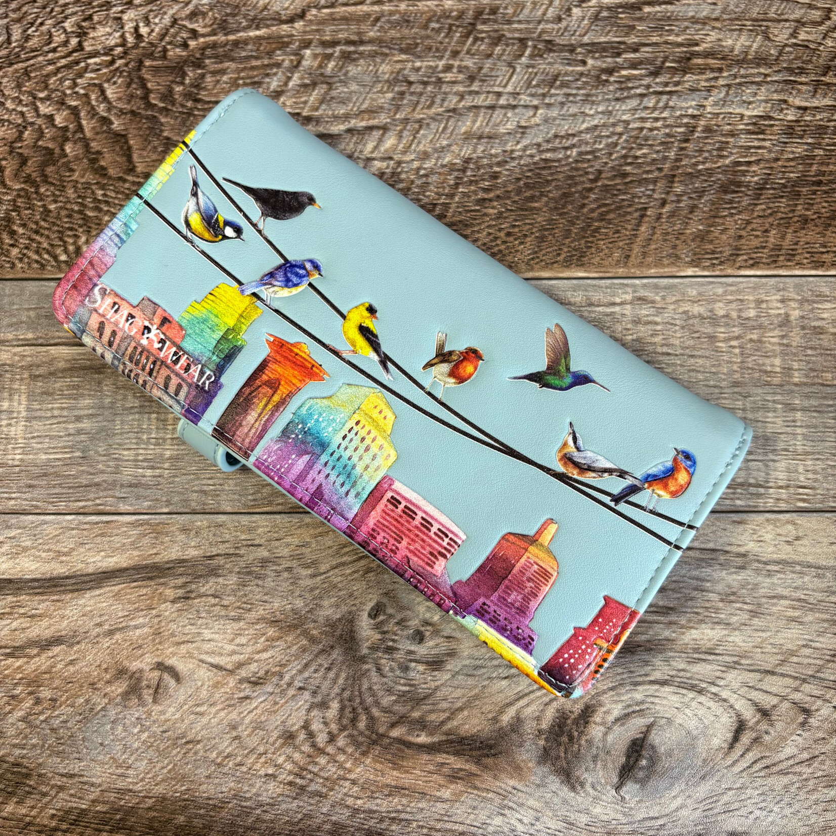 Large Shagwear Wallet - Blue Birds on a Wire