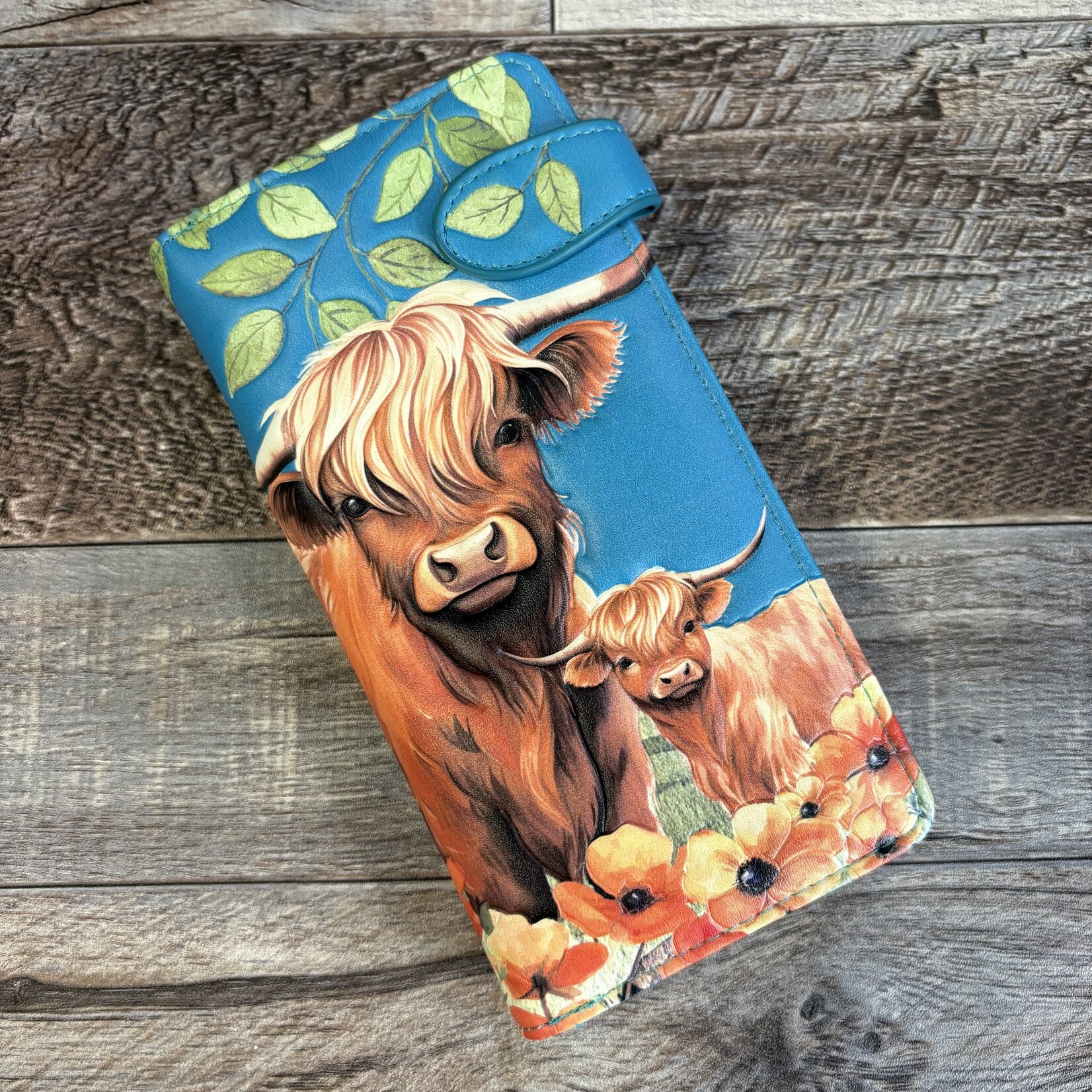 Large Shagwear Wallet - Teal Highland Cow