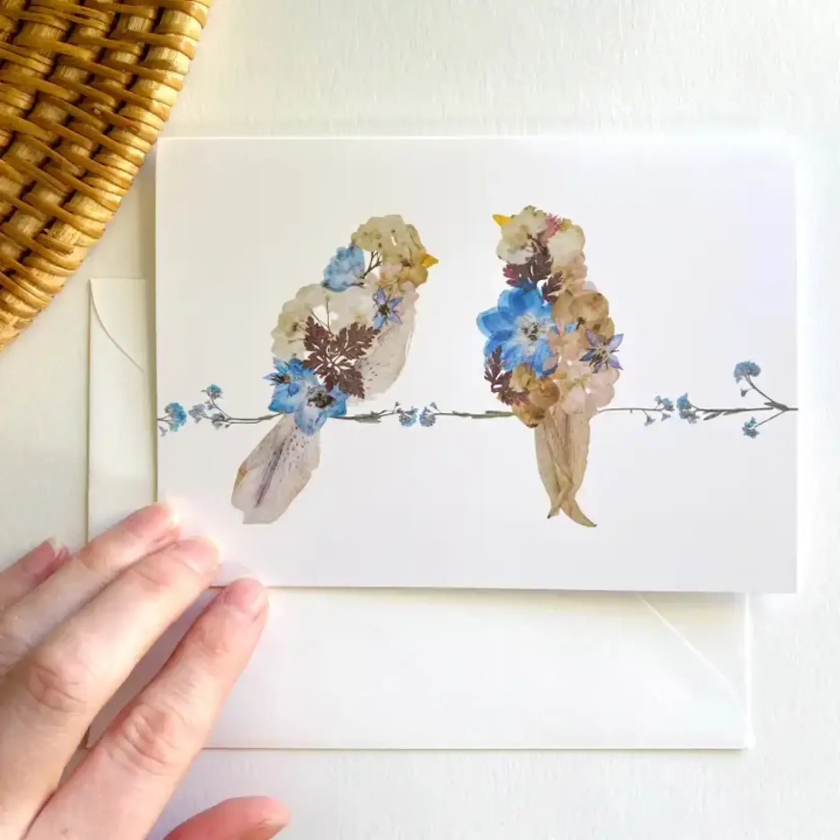 Pressed Flower Art - Greeting Card - Lovebirds