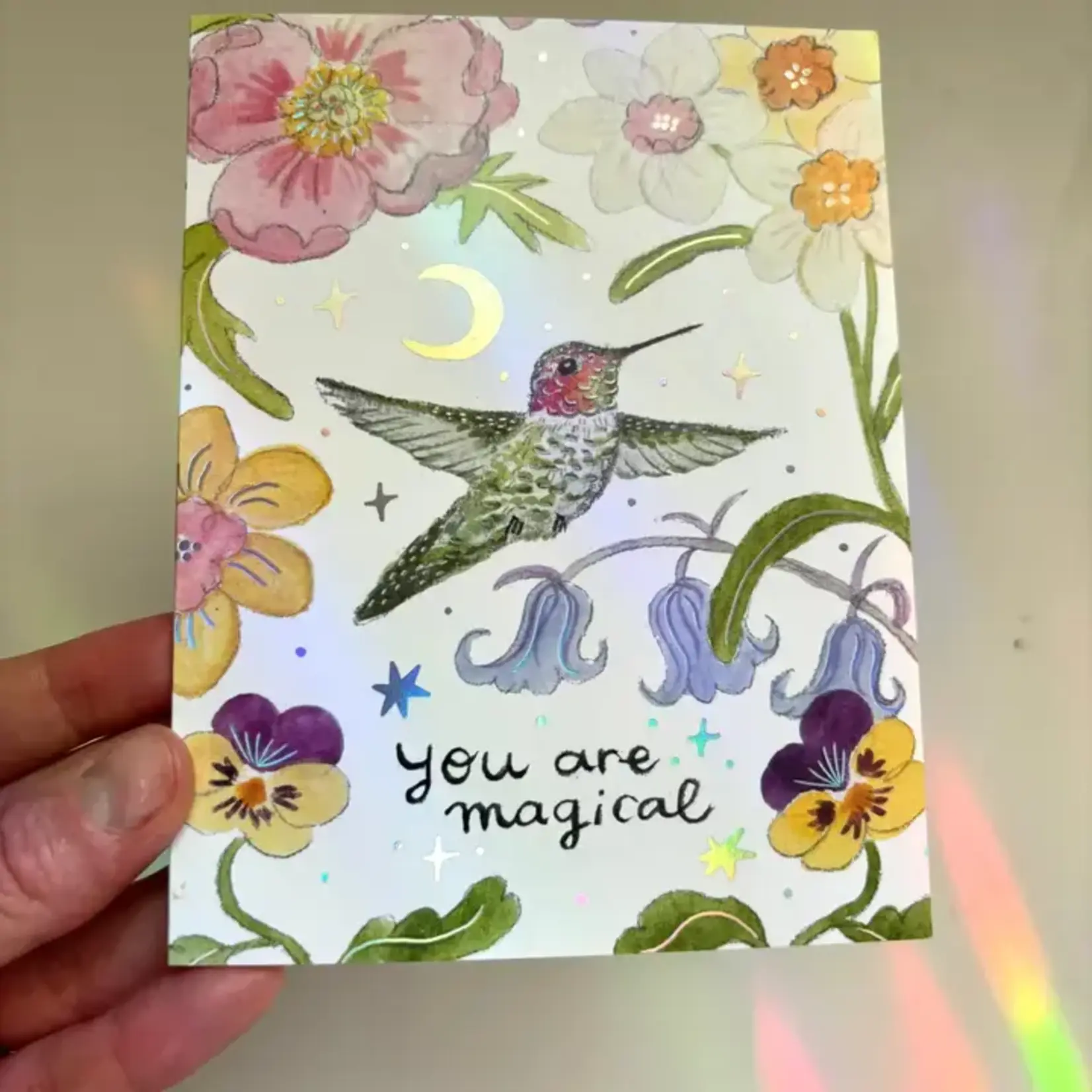 Emelie Nunez Art Greeting Card - "You Are Magical" Hummingbird Iridescent Foil