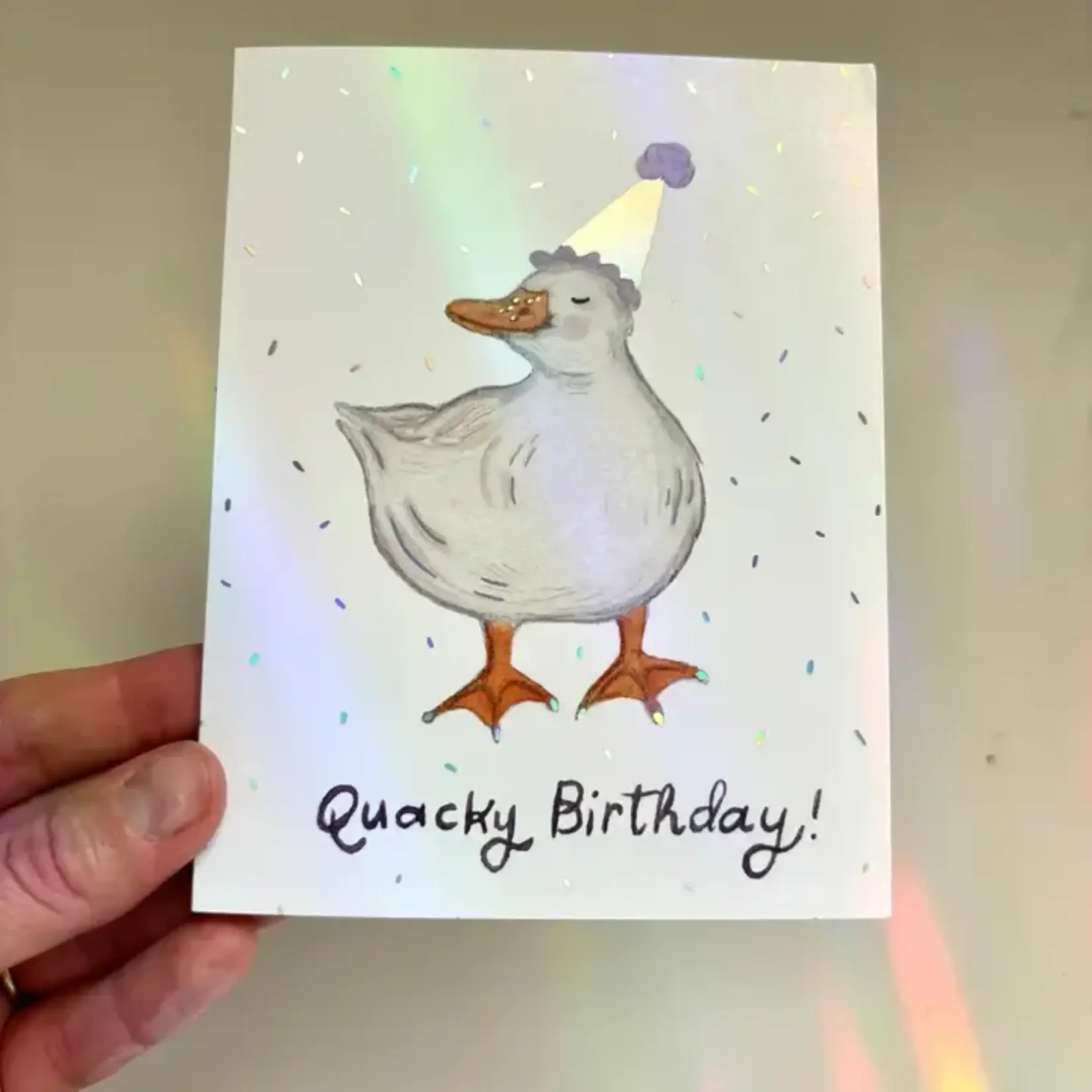 Emelie Nunez Art Greeting Card - "Quacky Birthday" Iridescent Foil