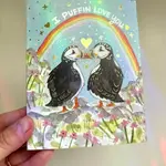 Emelie Nunez Art Greeting Card - "I Puffin Love You" Gold Foil
