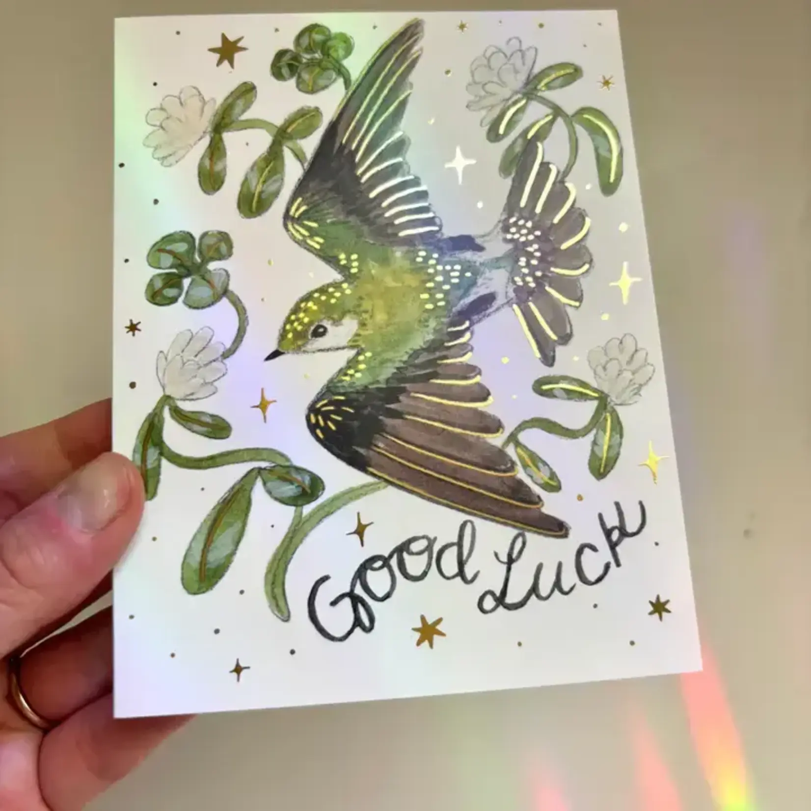 Emelie Nunez Art Greeting Card - "Good Luck" Gold Foil