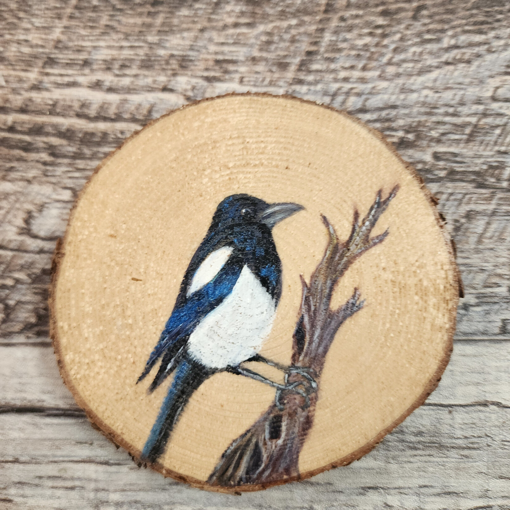 Wood Cookie Painting - Magpie