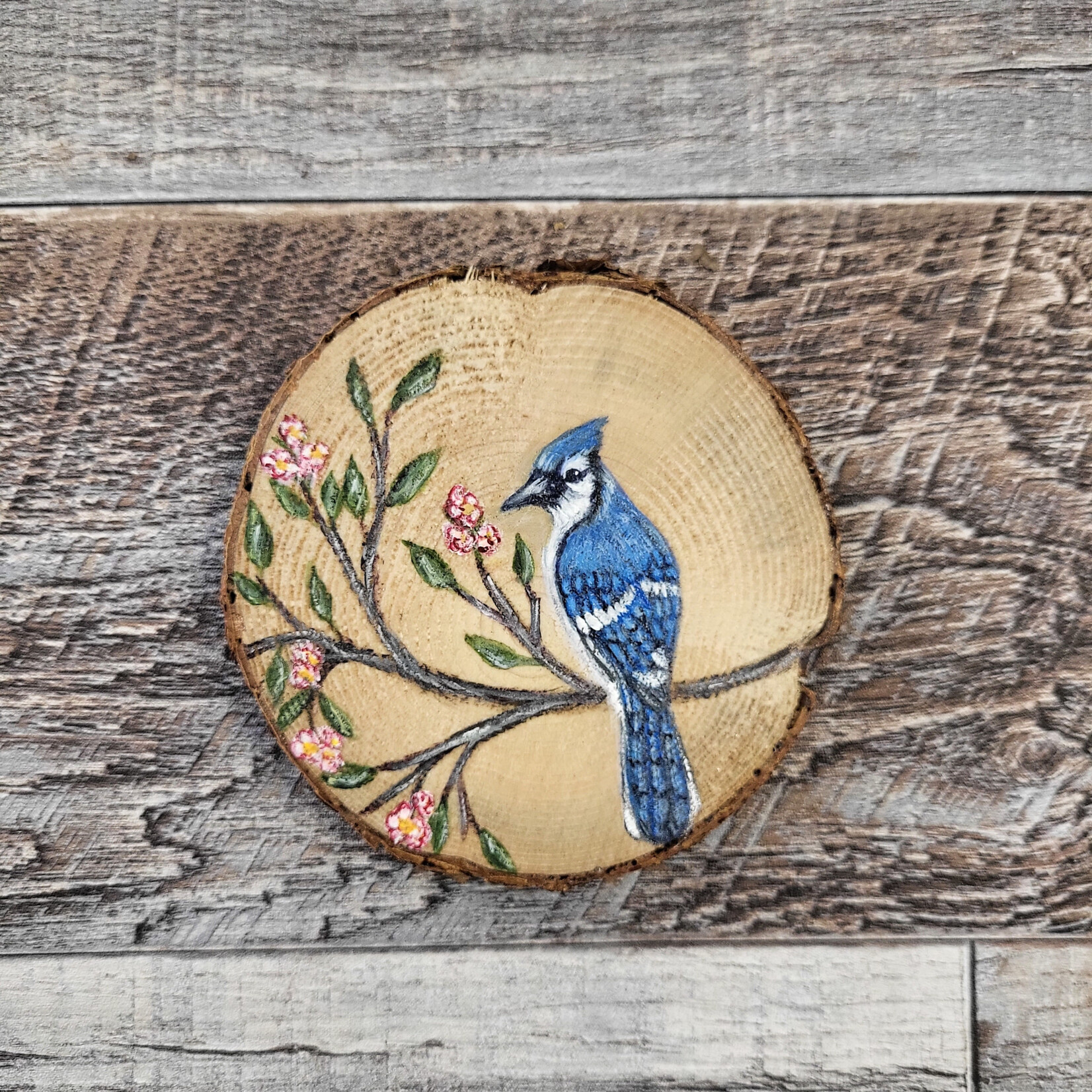 Wood Cookie Painting - Blue Jay