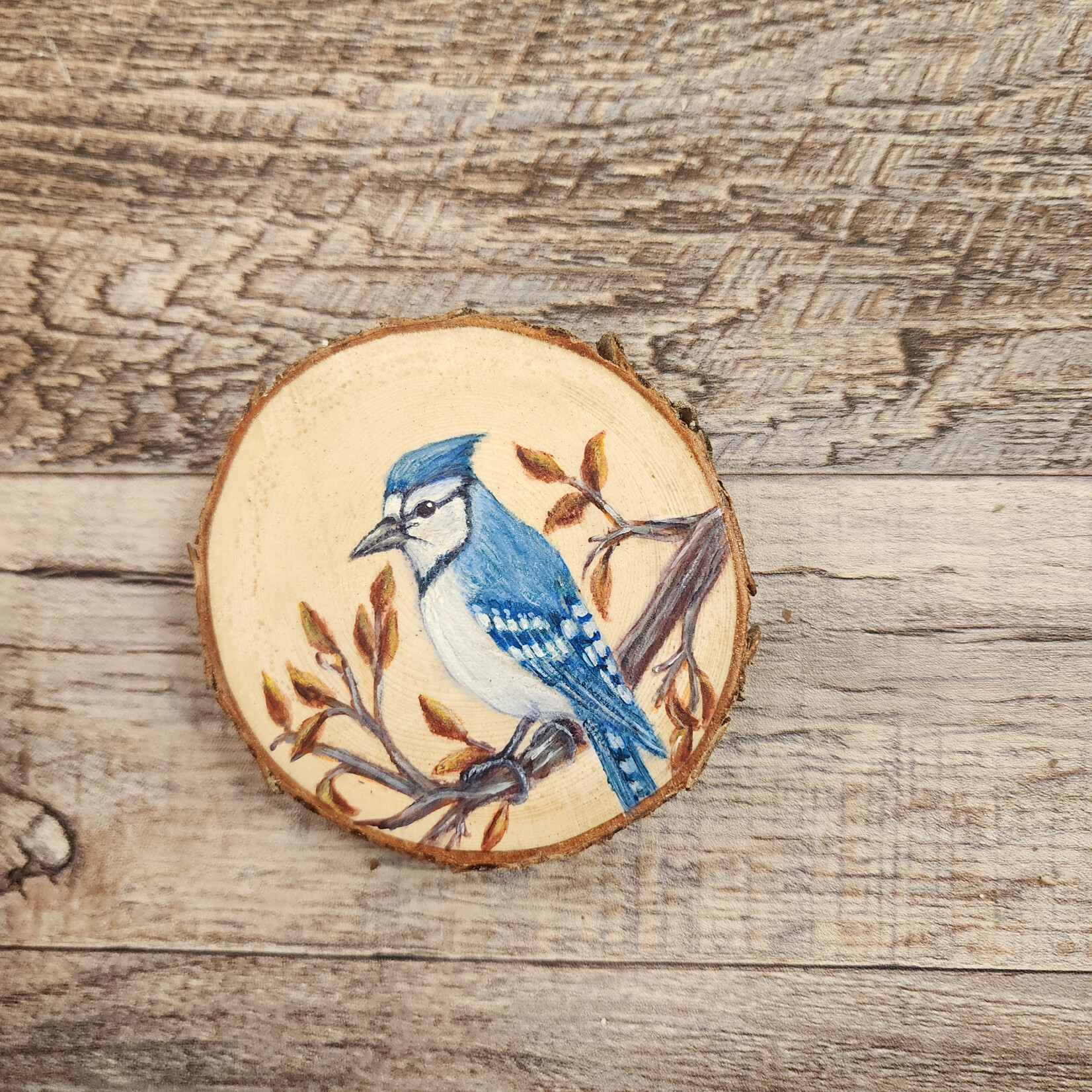 Wood Cookie Painting - Blue Jay
