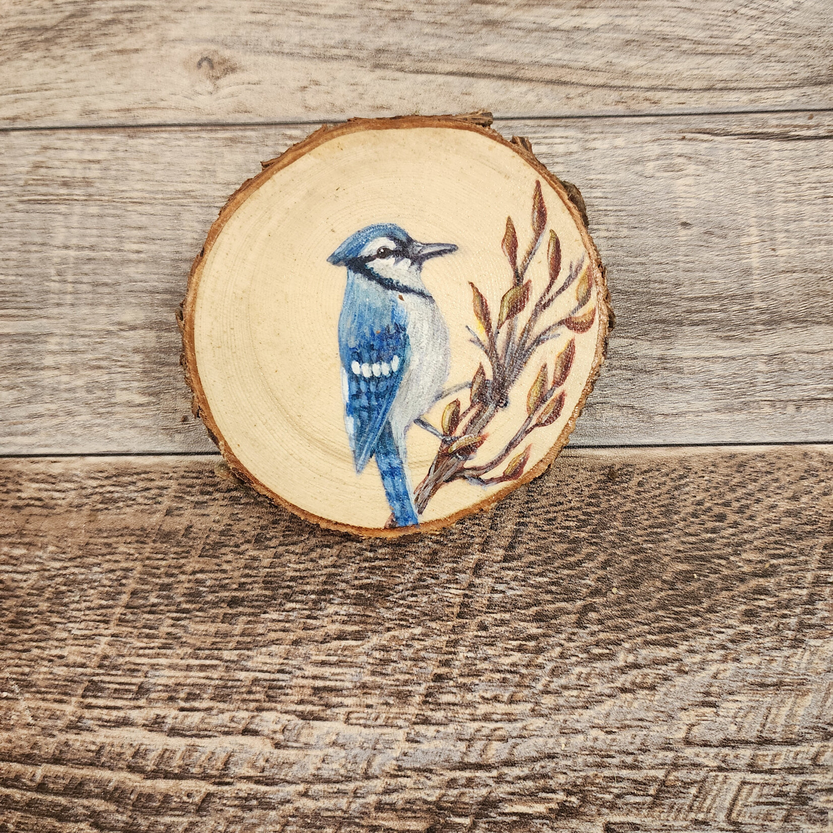Wood Cookie Painting - Blue Jay