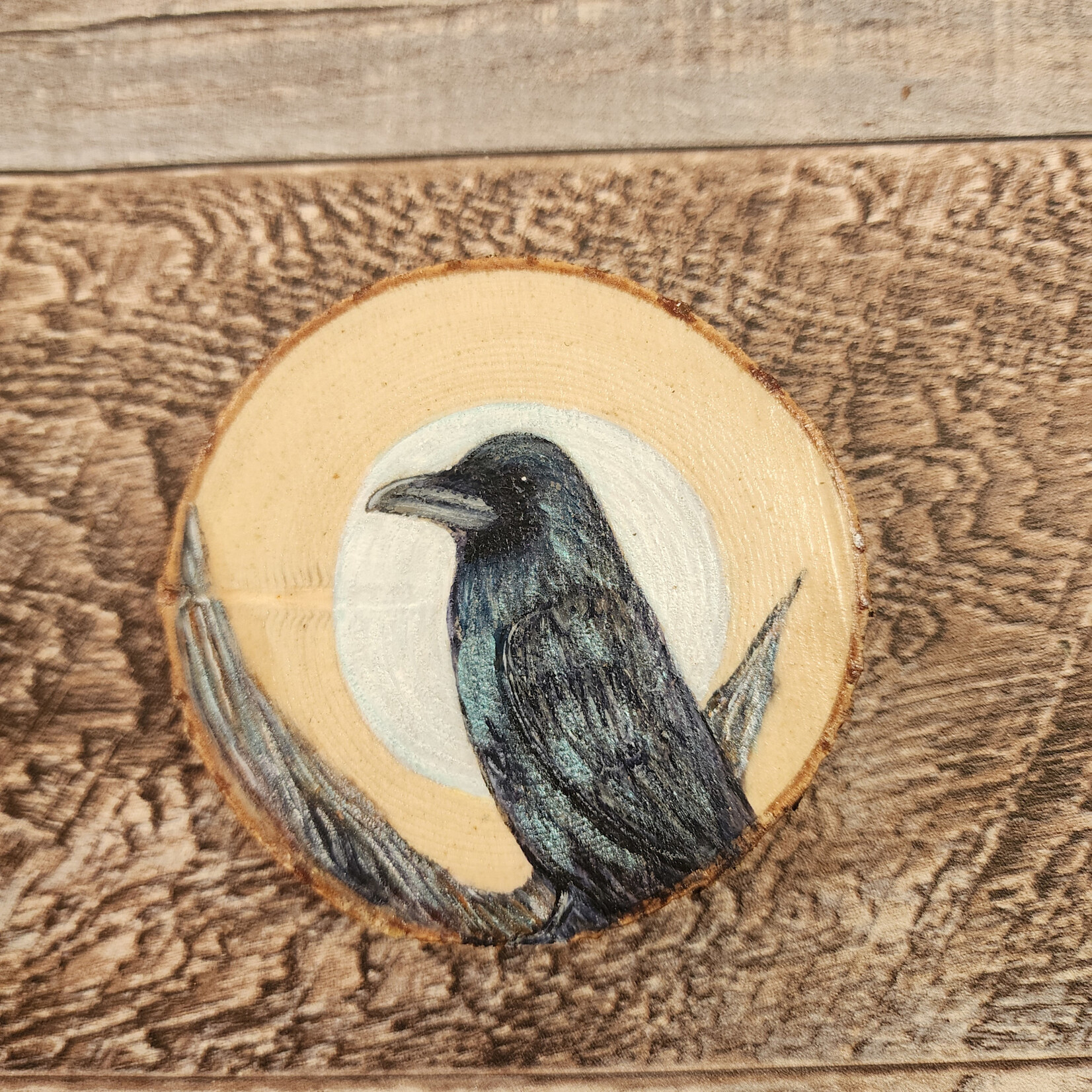 Wood Cookie Painting -  Crow/Raven