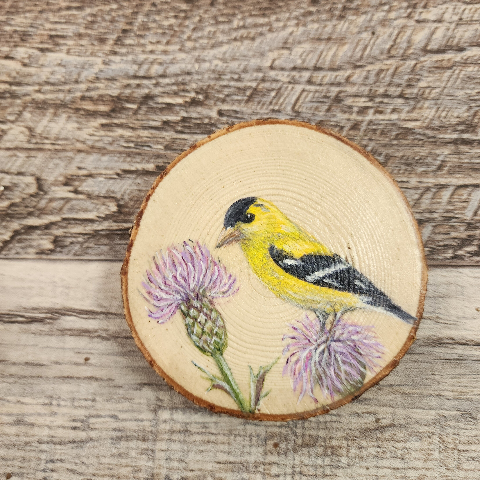 Wood Cookie Painting - American Goldfinch